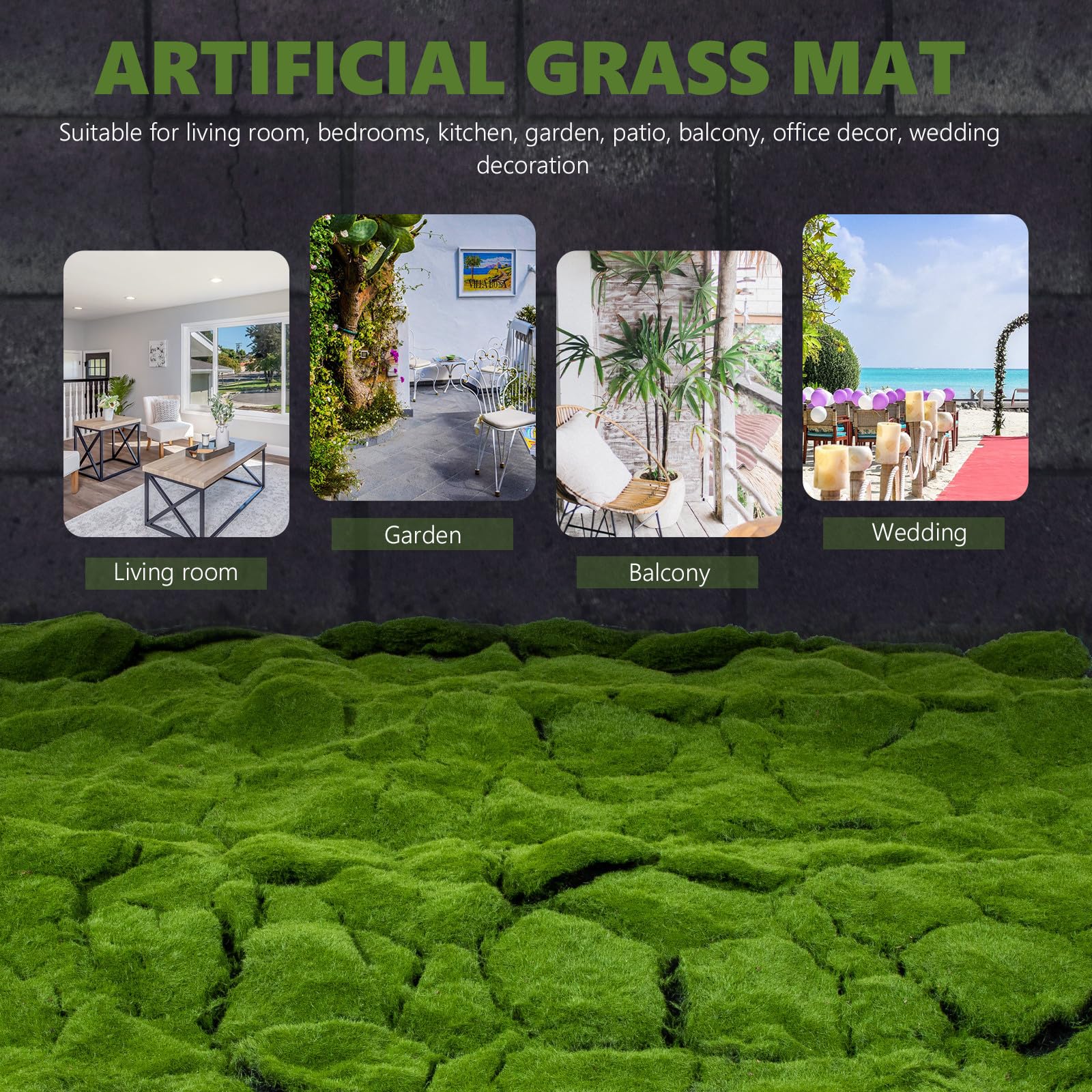 Mikinona Künstliches Moos Teppich Garten Teppich Realistisches Fake Lawn Outdoor Dekoration Wohnzimmer Balkon Terrasse Hochzeit Deko Grünfläche Simulation