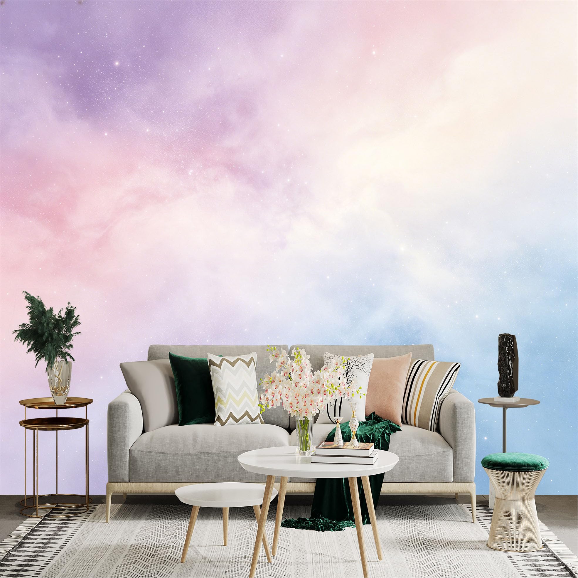 Lnzczhyre Dbh260521338 Custom Size Wall Sticker Mural， Dreamy Pastel Galaxy， Soft Nebula Clouds， Glowing Stardust Sky， For Wall Decoration， Peelandstick Wall Decals.