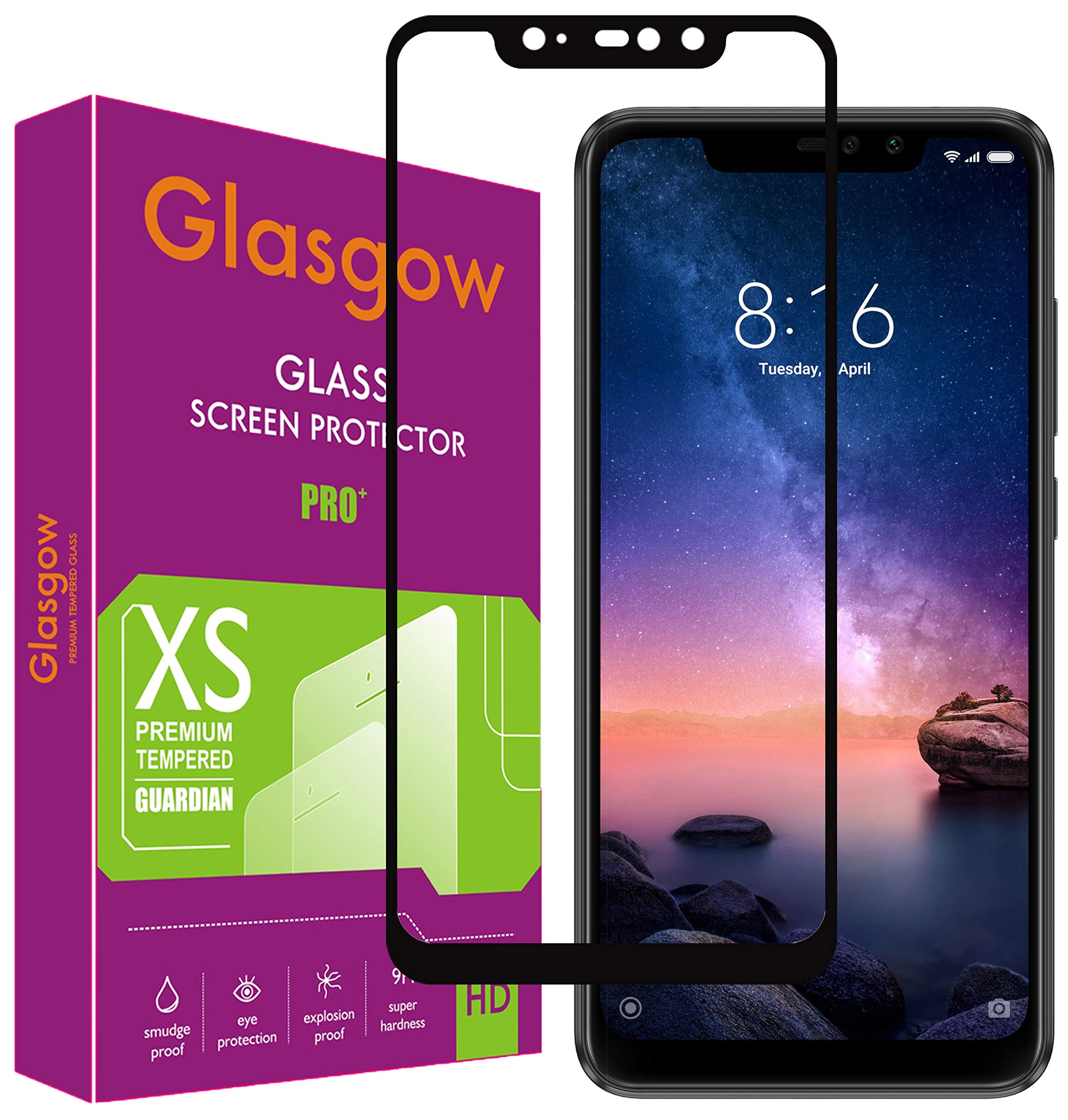Glasgow 9H+ High Definition [HD] Tempered Glass for Mi Redmi Note 6 Pro Screen Protection Premium Product [Curved Edges] [Gorilla] - Black (B07WHR4BTY) Amazon Price History, Amazon Price Tracker