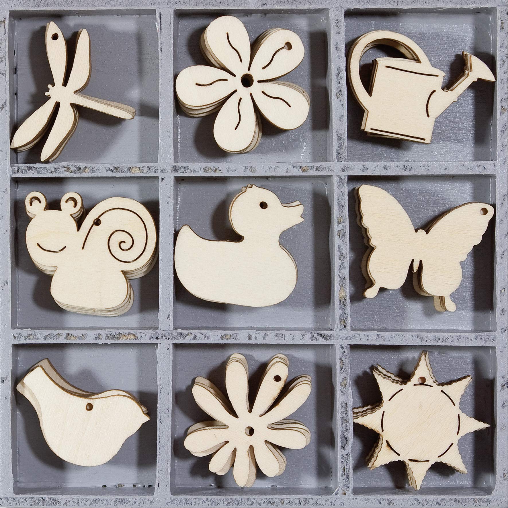 cArt-Us 10.5 x 10.5 cm Wooden Box with Flower Animal Ornaments, Natural