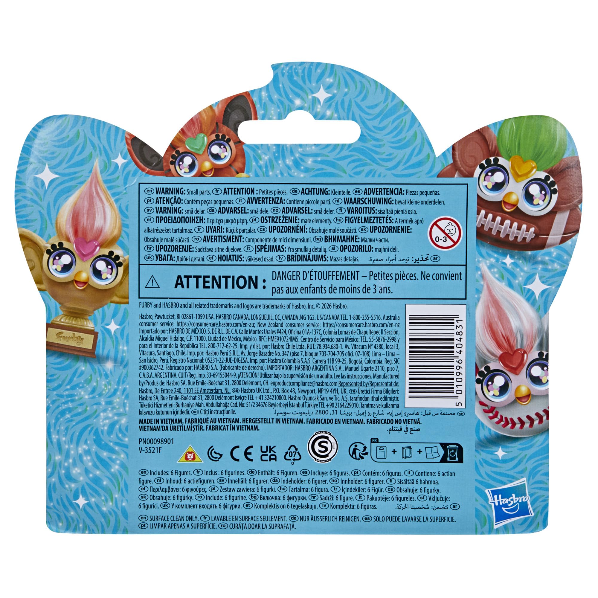 Sześciopak miniaturowych zabawkowych figurek Furby z motywami sportowymi, kolekcjonerskie figurki o wysokości 2,54 cm, wiek: od 5 lat