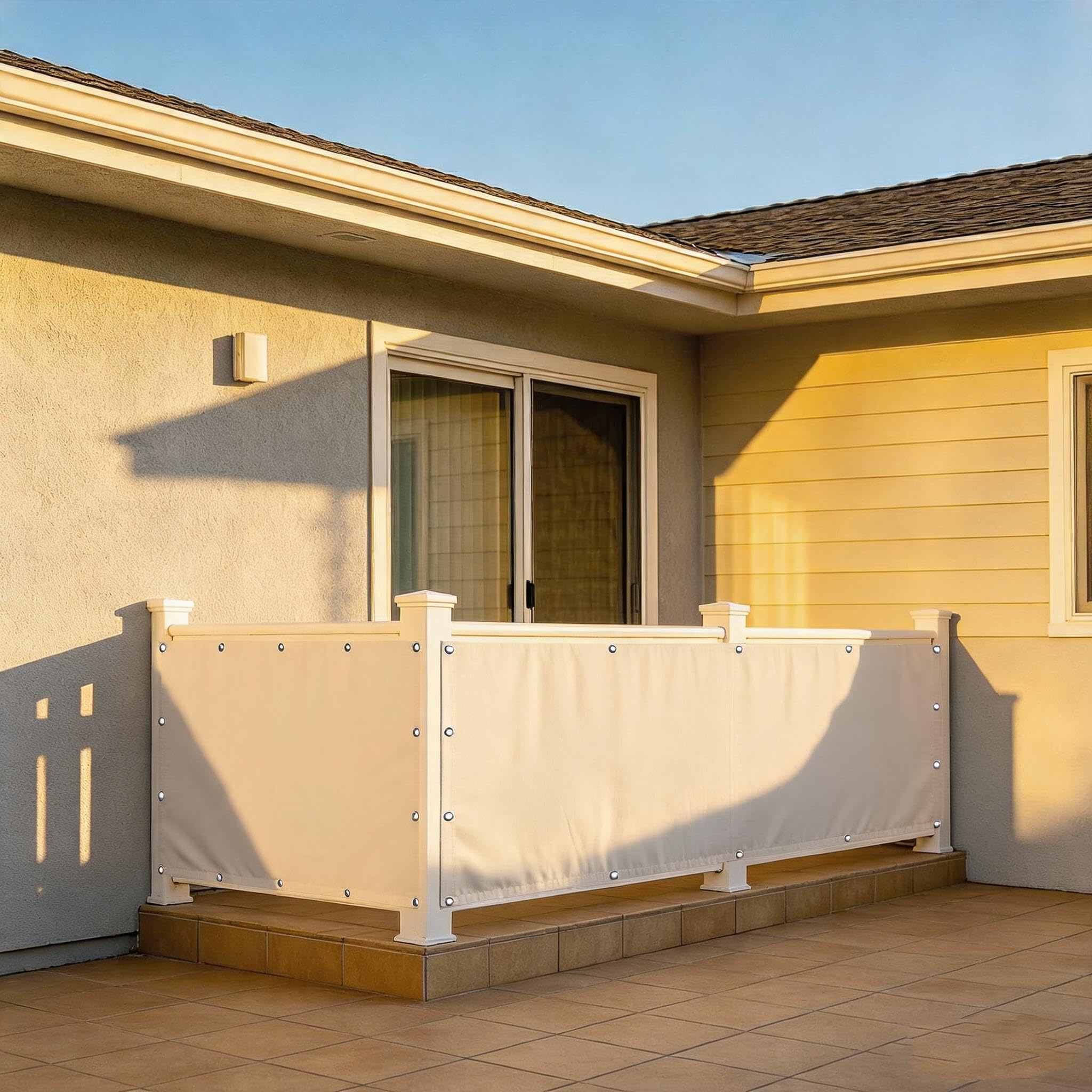 Balcony Cover 190 x 350 cm Tear-Resistant Windbreak Fencing, Uv-Resistant, Wind Protection Balcony Privacy Screen Apartment with Rope, Cable Ties for Outdoor, off white