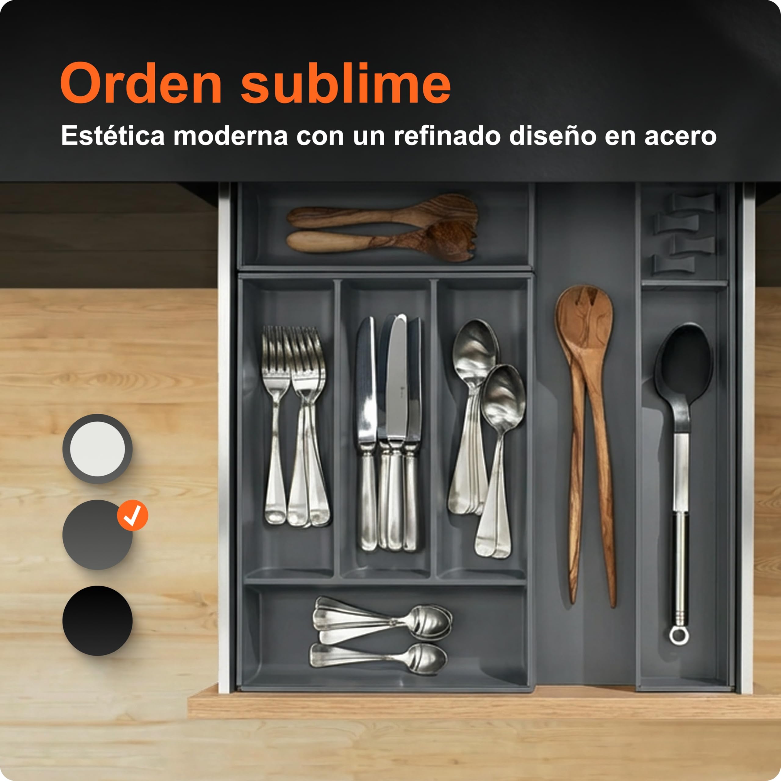 blum AMBIA-LINE cubertero con Soft-Touch | organizador de cajón premium para cajones y muebles de cocina modernos | protege, ordena y organiza cubiertos | 42×30×5 cm | Gris Orion