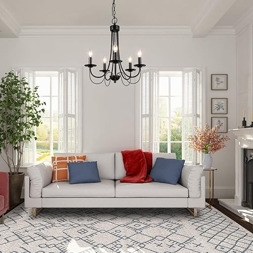 Miniatura 8 de GEPOW Lámpara de araña negra rústica con 5 luces con brazos de 2 capas para comedor, dormitorio, sala de estar y vestíbulo