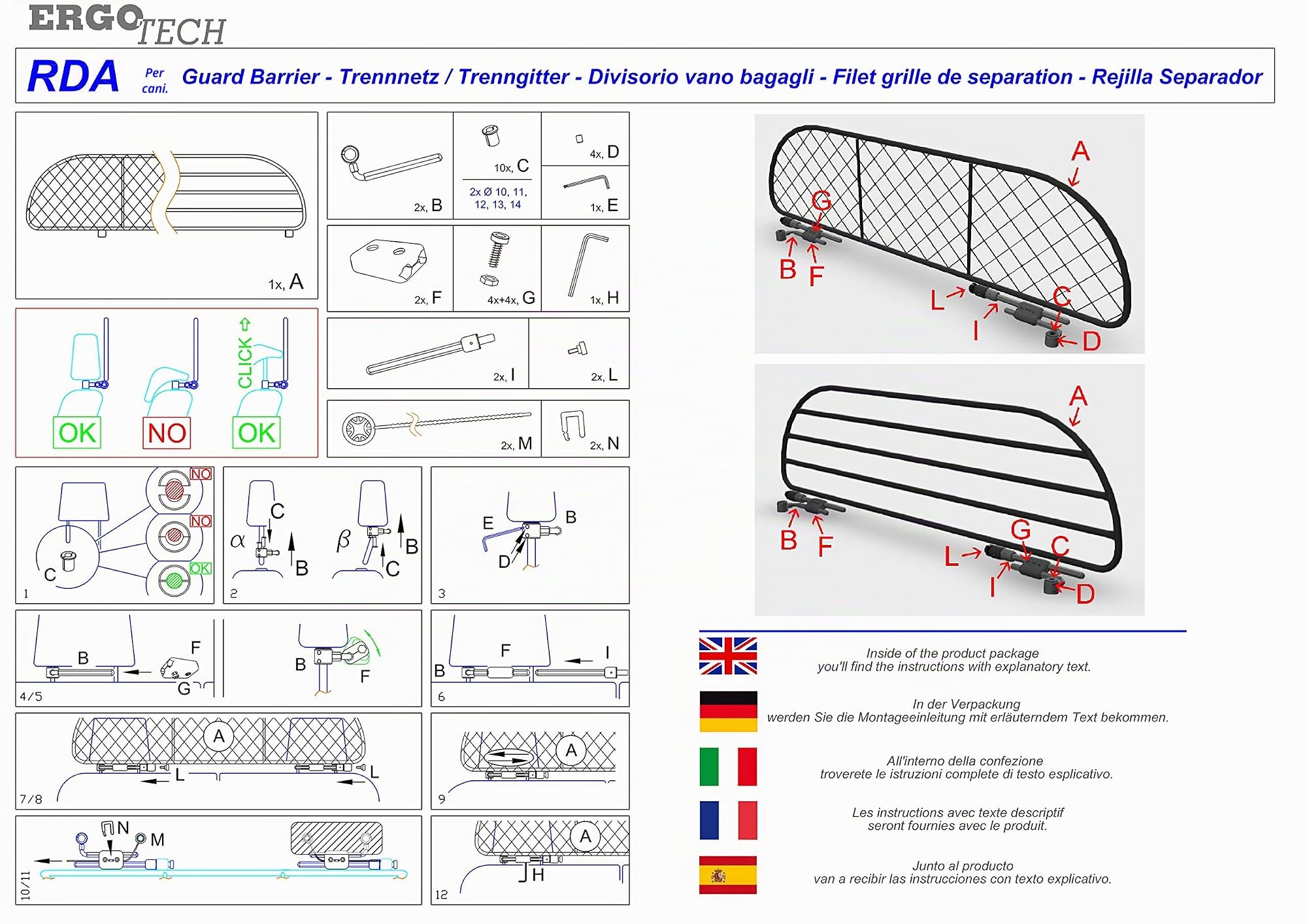 ERGOTECH Divisorio Griglia Rete Divisoria per Cupra Formentor, RDA65-HXXS8, per Trasporto Cani e Bagagli