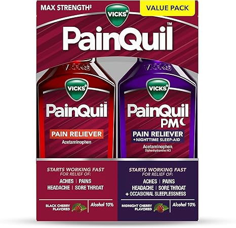Vicks PainQuil & PainQuil PM Pain Relief Liquid, 1000mg Acetaminophen, 2x12 oz