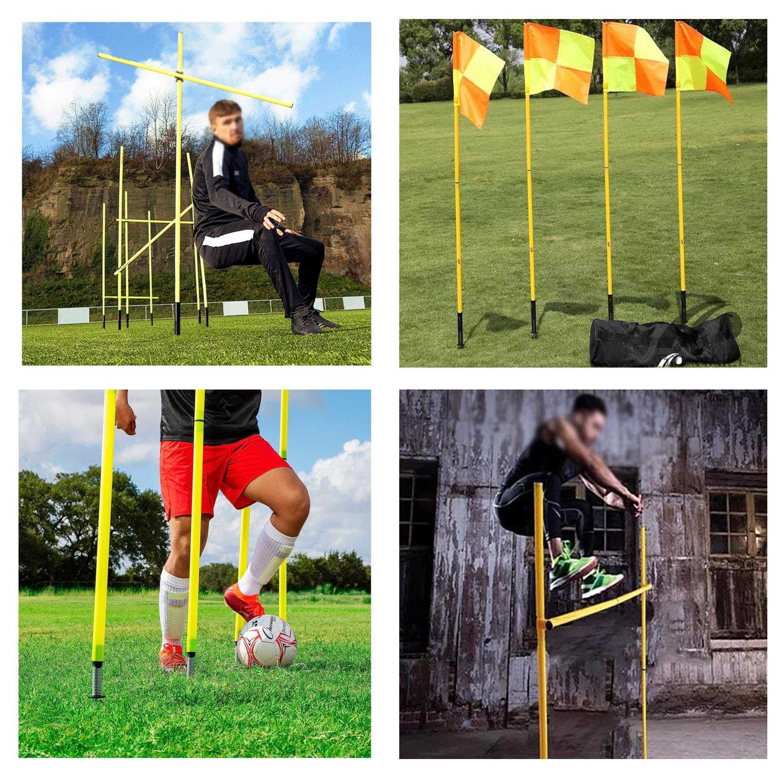 SRNSAEB Slalom Stöcke 4 Stück tragbare Fußballplatz-Eckfahnen mit Tragetasche, Multifunktionale, gut sichtbare Agility-Stöcke Mit Clips und Metallspikes for das Training (Color : Yellow)