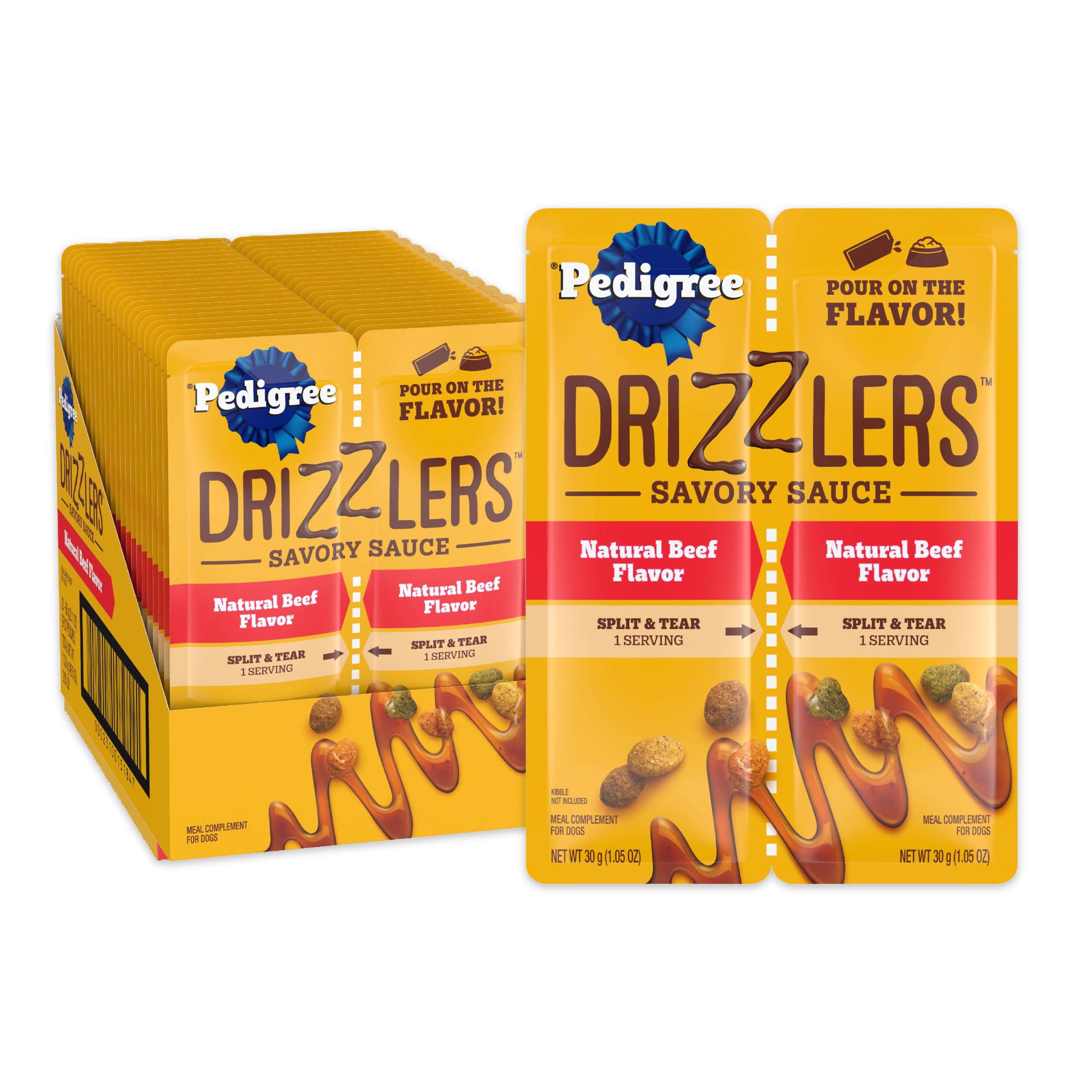 Pedigree Drizzlers Savory Sauce Wet Dog Pouch, Beef Flavor, 22 Count