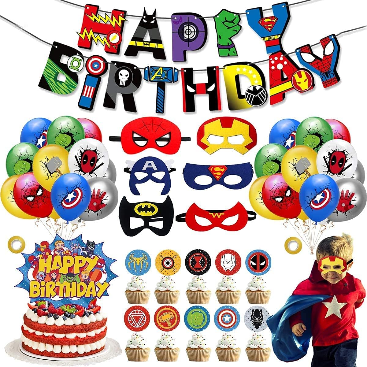 TopLike 44 Pack Super Hero Birthday Party Decorations Set,Superhero