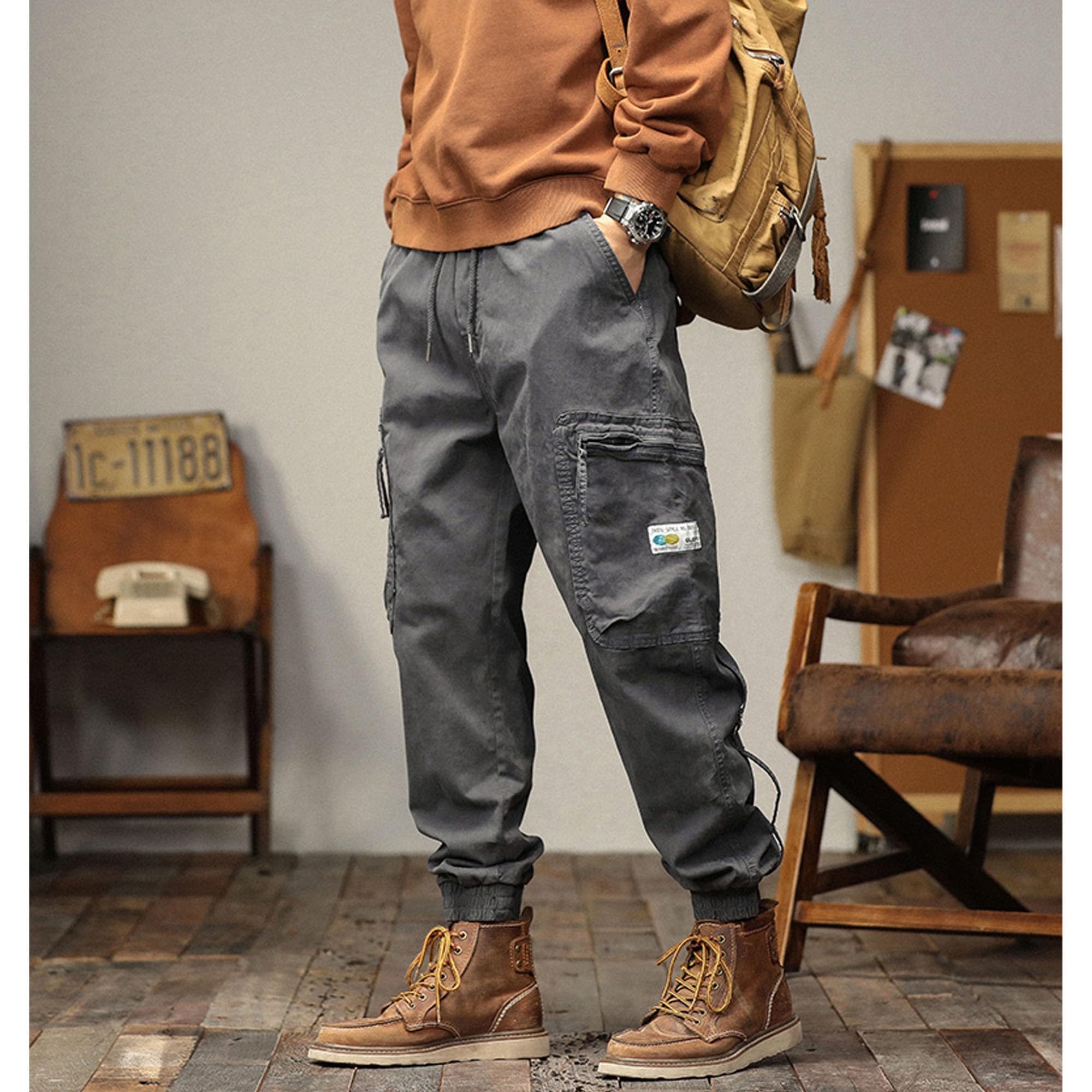XYXIONGMAO Cargohose für Herren mit mehreren Taschen, japanische High-Street-Hose, Kordelzug, Cargohose für Herren, Hip-Hop-Sweathose