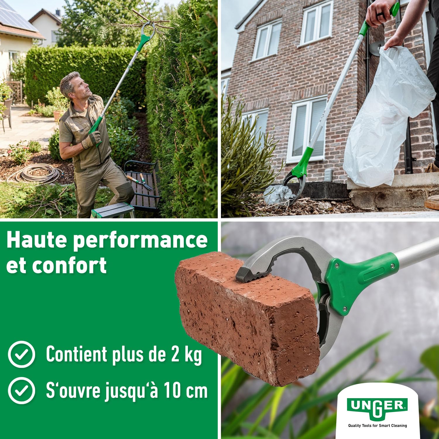 UNGER NiftyNabber Trigger Préhenseur tout usage (longueur de 93 cm, pince à déchets, avec pointe aimantée, tête de préhension rotative à 360°, très robuste) NT090