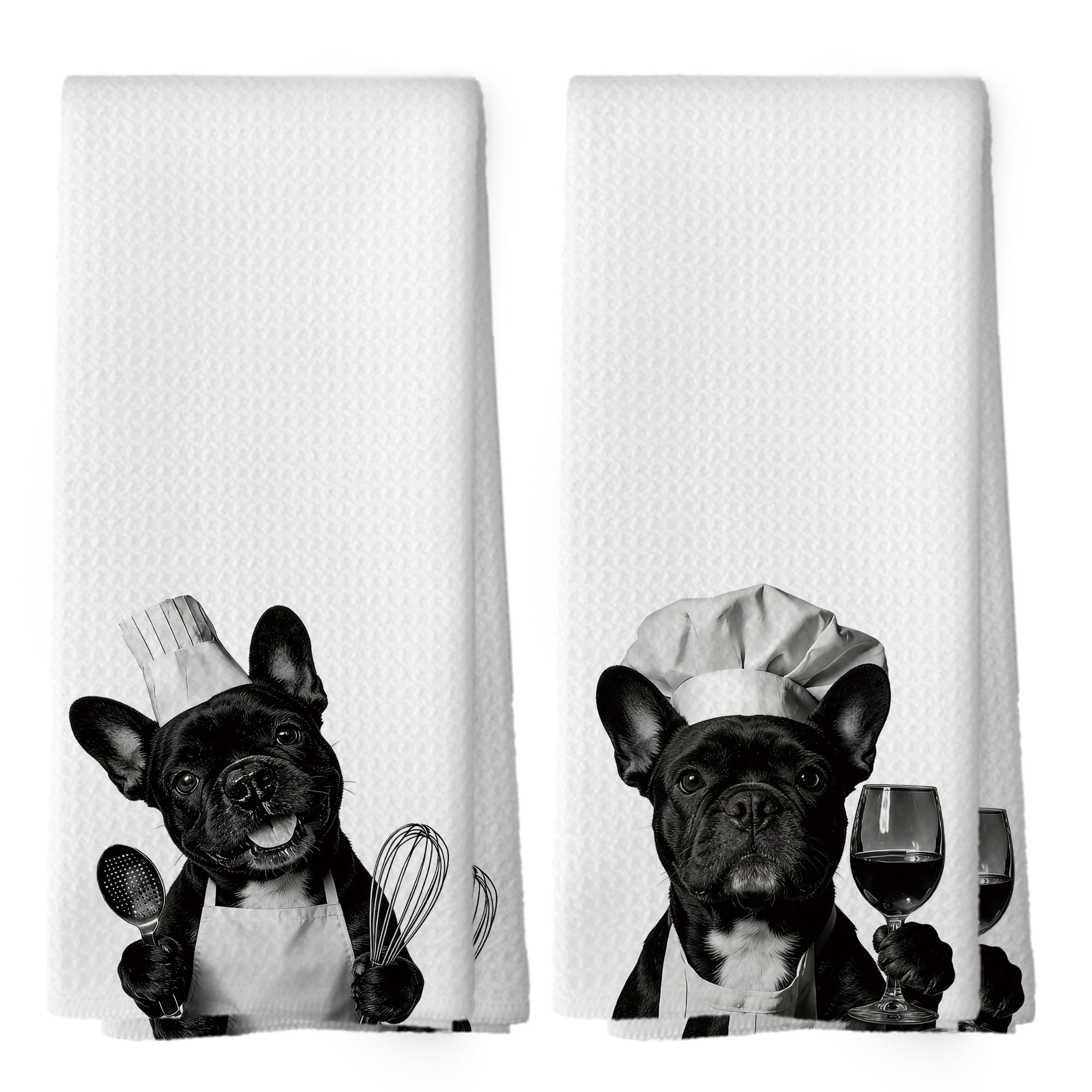 Mcehtle French Bulldog Kitchen Towels Set of 2 - dish cloths and dish towels | Mubboo