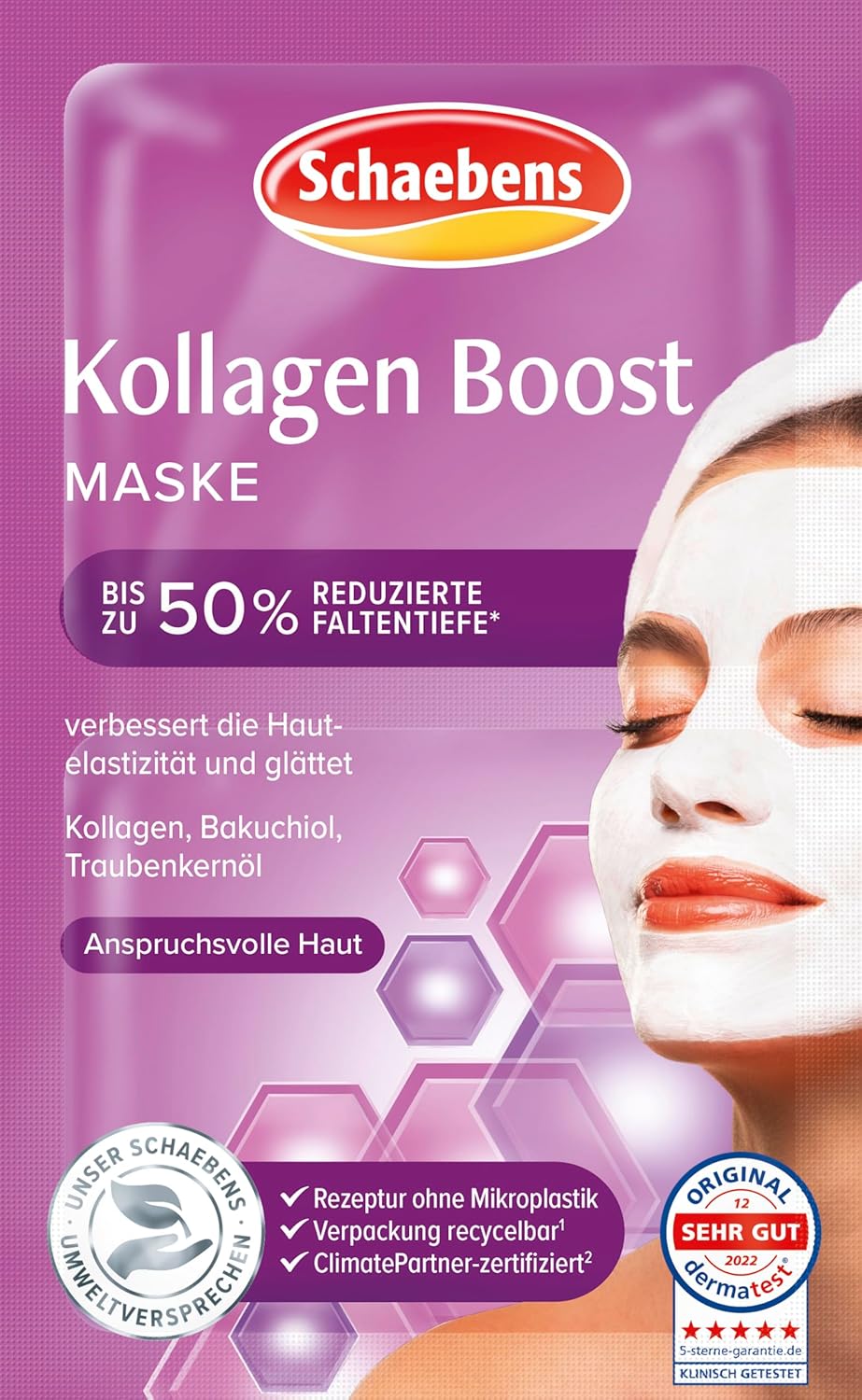 Schaebens Collagen Boost Mask – Intensive Care for Smoother and Younger Looking Skin with Collagen, Bakuchiol and Grape Seed Oil for Demanding Skin, 2 Applications