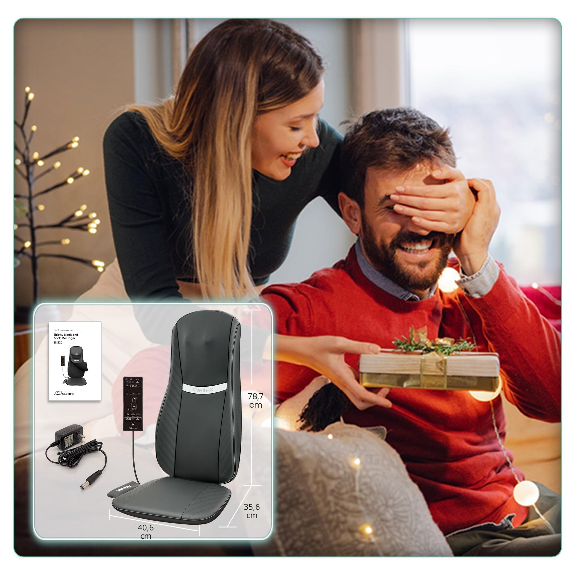 Snailax Upgraded Shiatsu - Sedile massaggiante per schiena/collo/spalle, massaggiatore per schiena con massaggio vibrante, regalo per uomini e donne