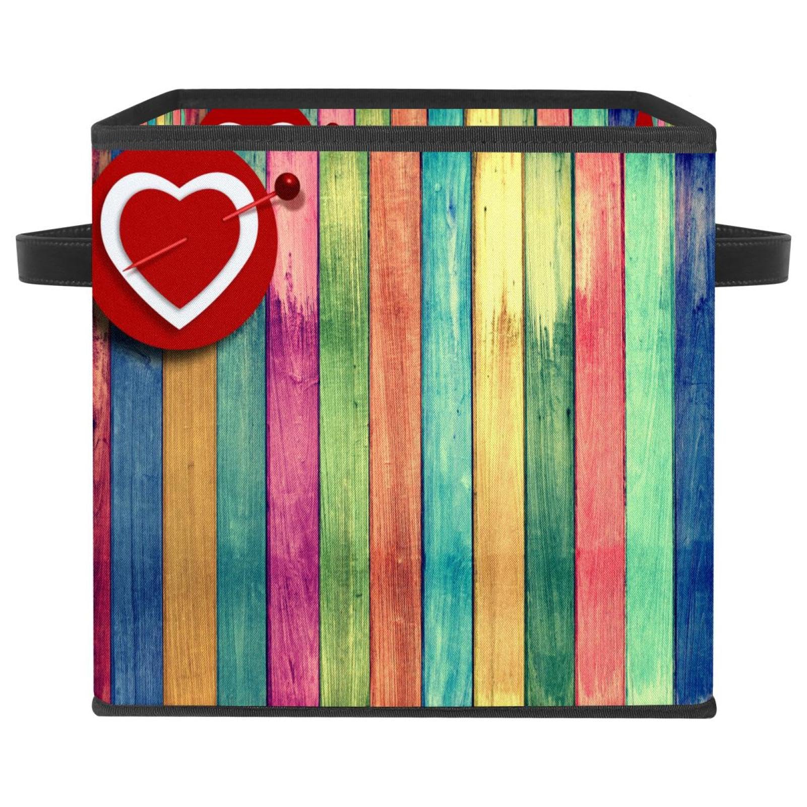Boîte de rangement pliable cube en tissu effet bois coloré pour placard