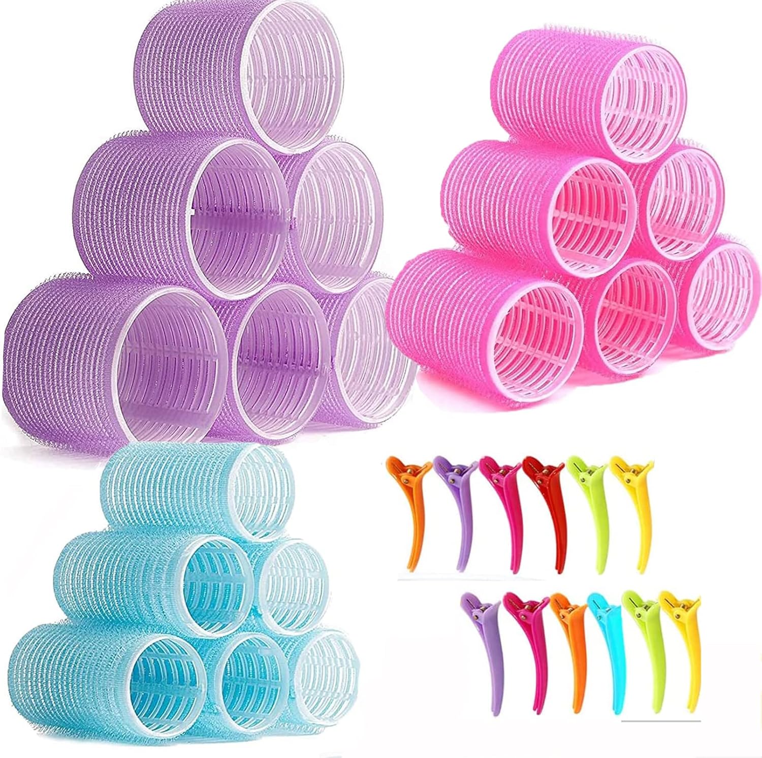 Uandhome Hair Rollers 30Pcs, 18 Pieces Self Grip Holding Hair Rollers