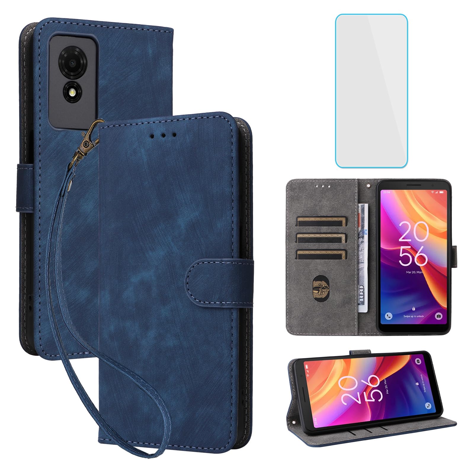 IUQXU For TCL 501 Wallet Phone Case With Screen Protector [RFID Blocking] Leather Flip Card Holder Kickstand Wrist Strap Women Men Cell Phone Case For T433D TCL501 Purple - View #10