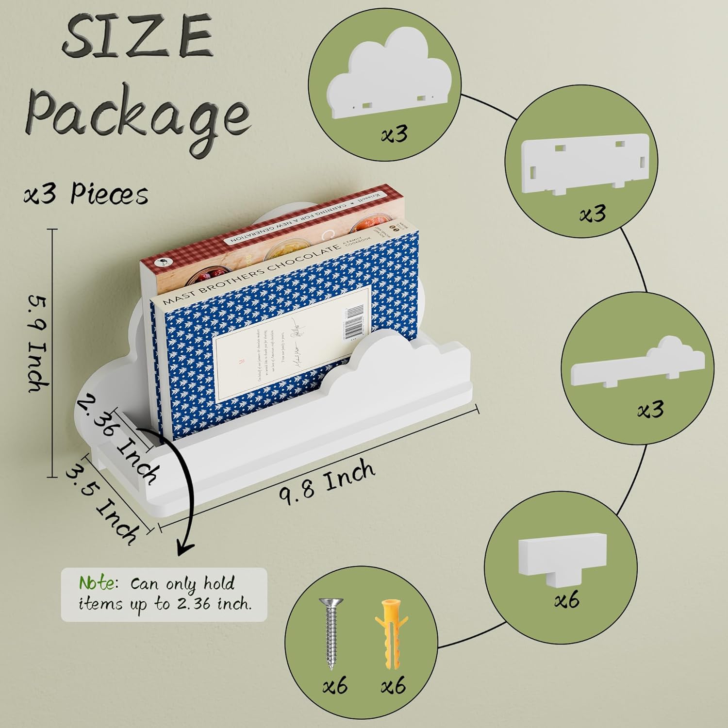 Cloud Shelves for Kid’s Room Nursery Wall Deor Set of 3, White Cloud Bookshelf Floating Shelf, Small Figure Shelf Wall Mounted, Cute Decorative Cloud Floating Shelf for Toys, Plants & Storage