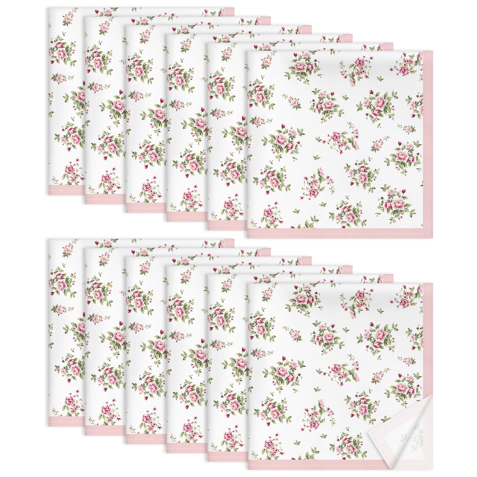 Arquiel Pink Floral Rose Napkins, 18×18 inch Dinner Cloth Napkins Set of 12, Washable Cotton Soft Absorbent Square Table Top Decoration for Dining Kitchen Party Wedding — image 1