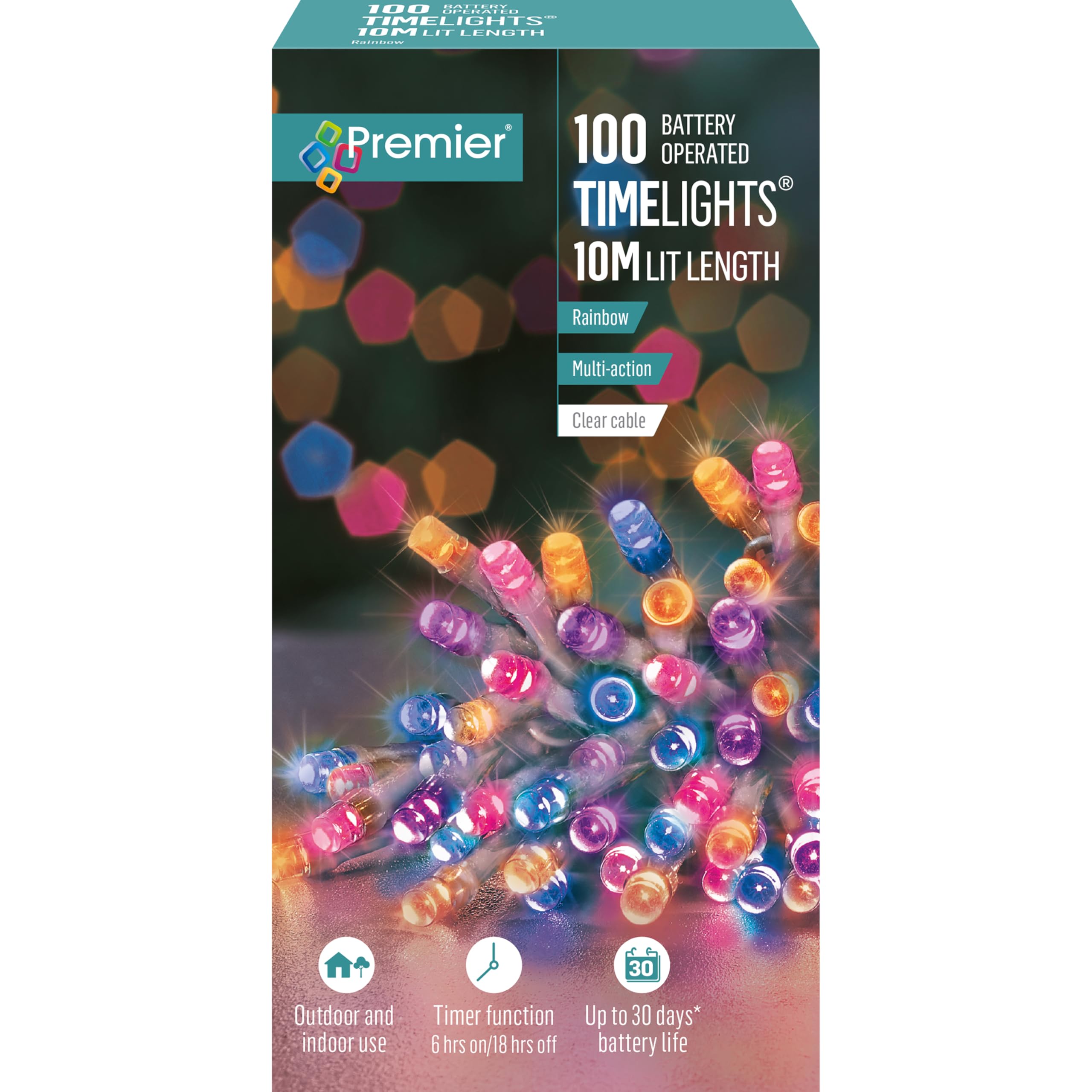 Premier 100 Led 10M Battery 8 Function Outdoor Smart Timer Lights Rainbow