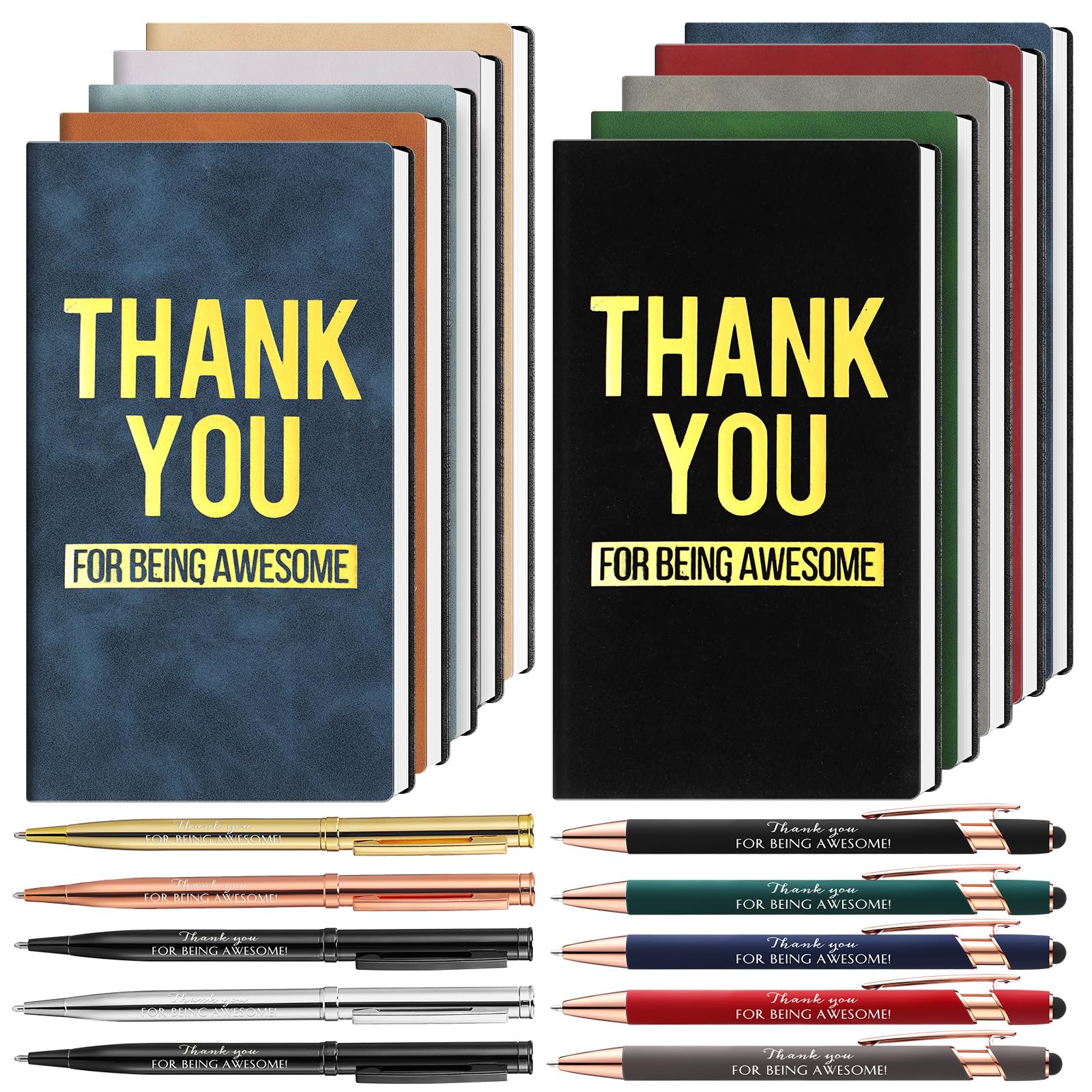 Ireer 10 Sets Employee Appreciation Gifts A6 PU Leather Notebooks with Pens Thank You Inspirational Journal Valentines Gift for Coworker Team Teacher