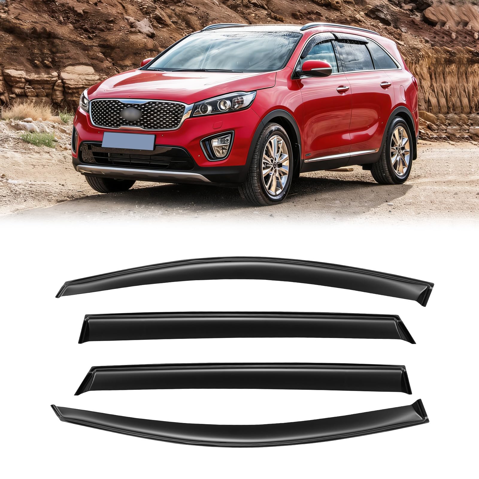 Window Visors for 2016-2020 Kia Sorento, Rain Guards Shields Vent Shade Deflector Dark Smoke 2017 2018 2019 16 17 18 19 20, Tape-On 4PCS