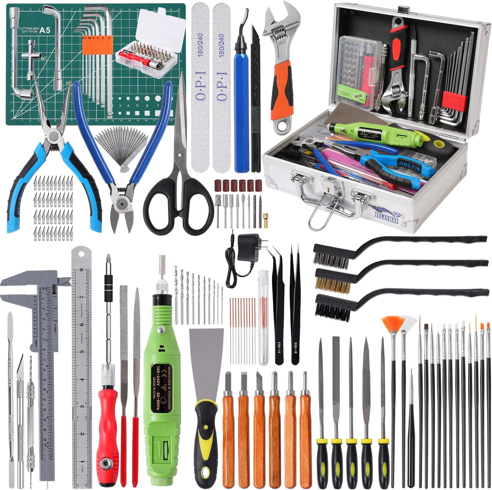 182 Pcs Pro Grade 3D Printing Tool Kit,3D Printer Tool Kits,Diverse 3D Printer Accessory Including Electric Polishing Machine,Aluminum Alloy Tool Box,for Remove/Trim and Finish 3D Print