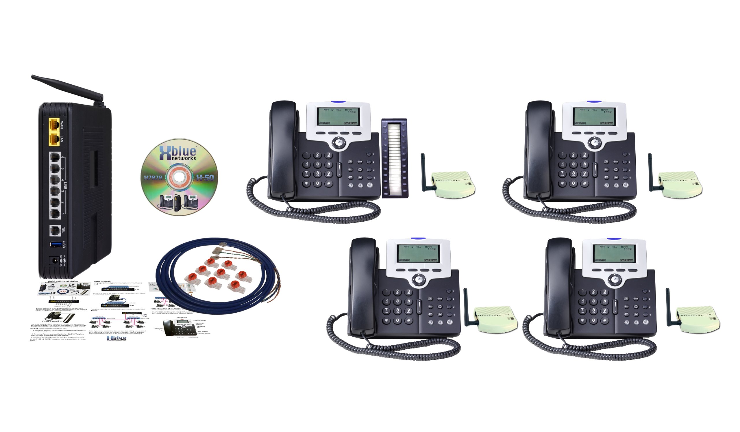 XBlue XB4704-WiFi X-50 Wi-Fi 4-Phone VoIP Telephone System Bundle