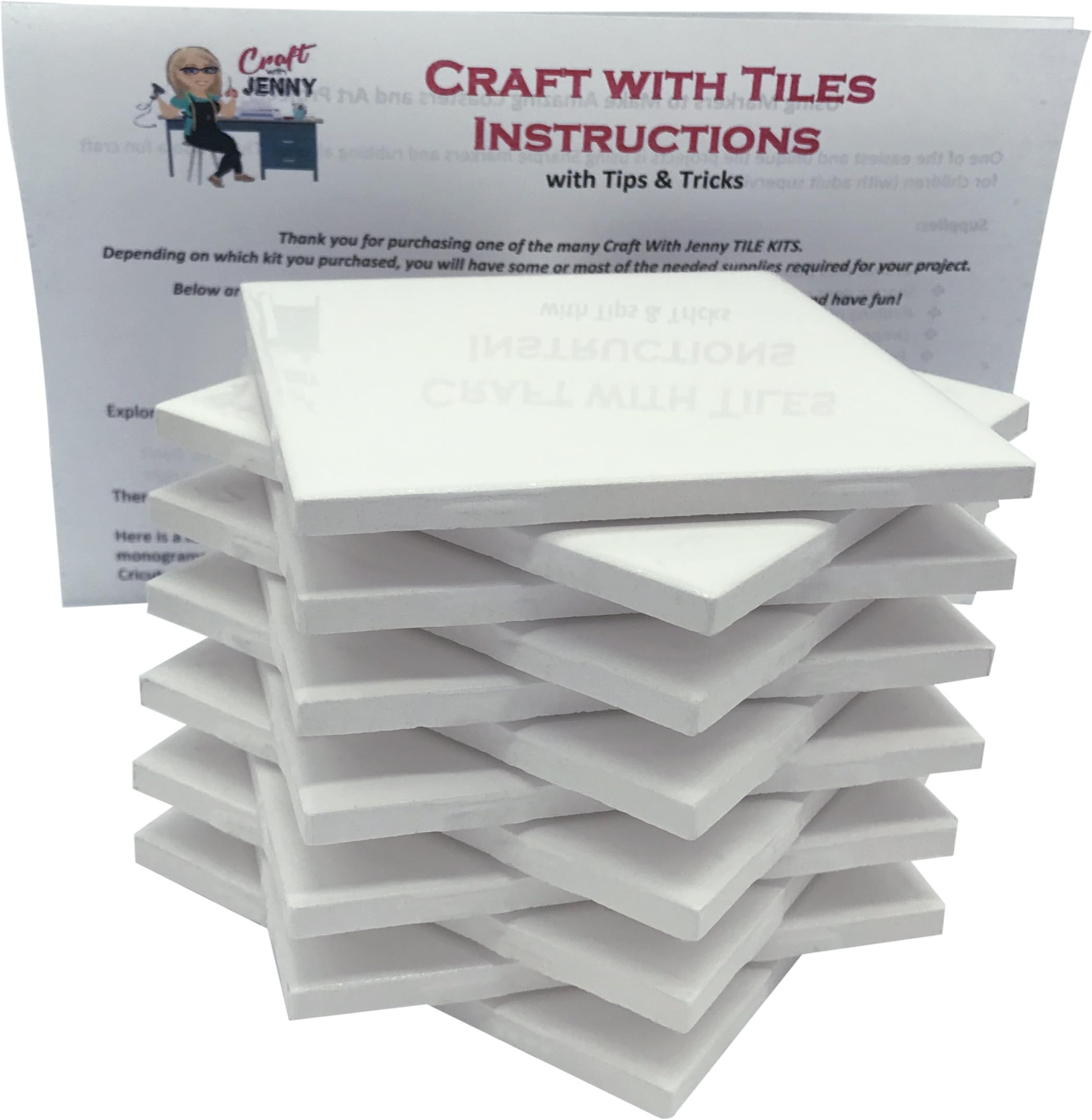 Coaster Tile Craft Kit, Set of 12 Ceramic White Tiles 4x4, with Detailed Instructions plus Tips and Tricks, DIY Make Your Own Coasters, Mosaics, Painting Projects, Decoupage