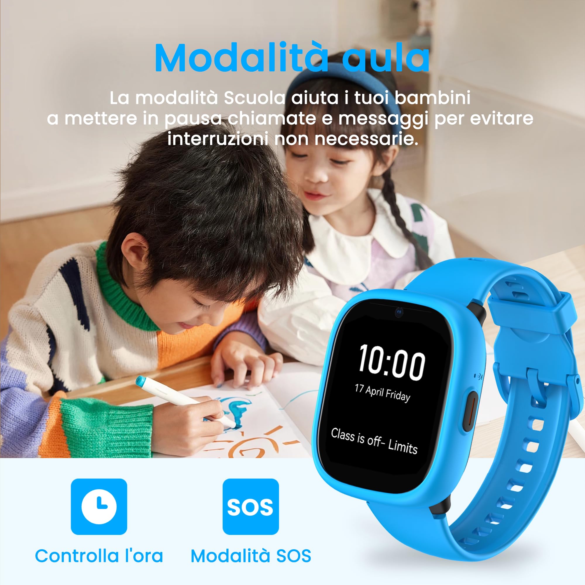 K3 Smartwatch bambini con GPS e telefono, 1,7" HD 4G smartwatch per bambini con videochiamata, WiFi, SOS, Sveglia, Modalità scuola, IP68 impermeabile – Orologio smartwatch bambino dai6