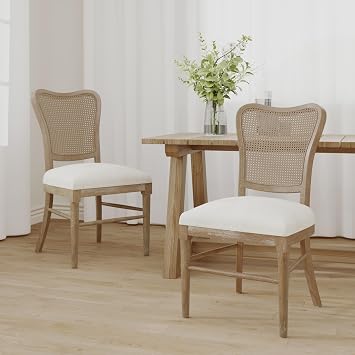 Christopher Knight Home Collda Modern Upholstered Dining Chairs, Wicker Backrest, Vintage Style for Homebar Living Room Kitchen Counter Set of 2, Dark Brown+Beige