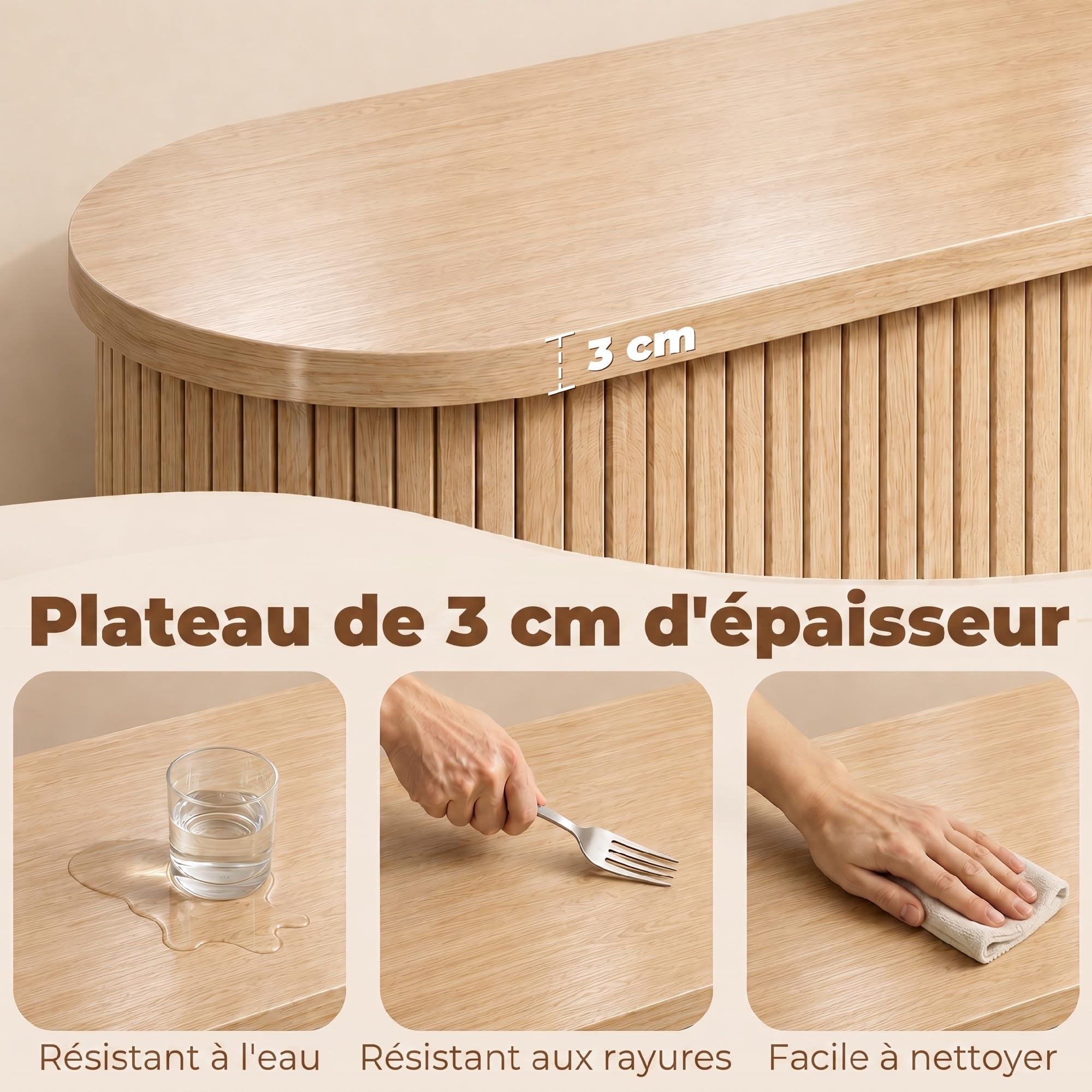 HOMCOM Sideboard ovale 2 ante scorrevoli 140x40x75cm legno naturale | Mobile contenitore, ripiani regolabili, supporto TV fino a 60 pollici, stile moderno, buffet per cucina e sala da pranzo