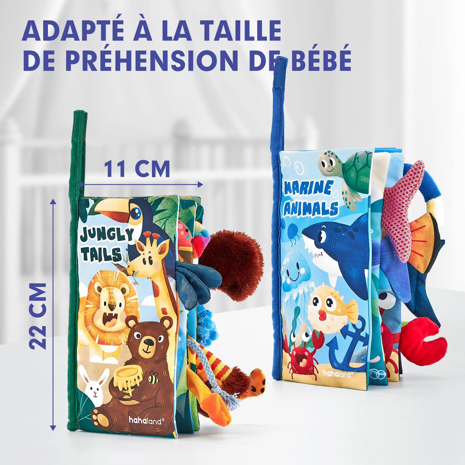 hahaland Jouet de Livre Tissu pour Bébé 0 3 6 Mois Jouet Poussette pour Bébé 8 9 Mois Livre Suspendre Set Doux Froissé Convient pour Un Cadeau de Naissance Fille Garçon, 2PCS