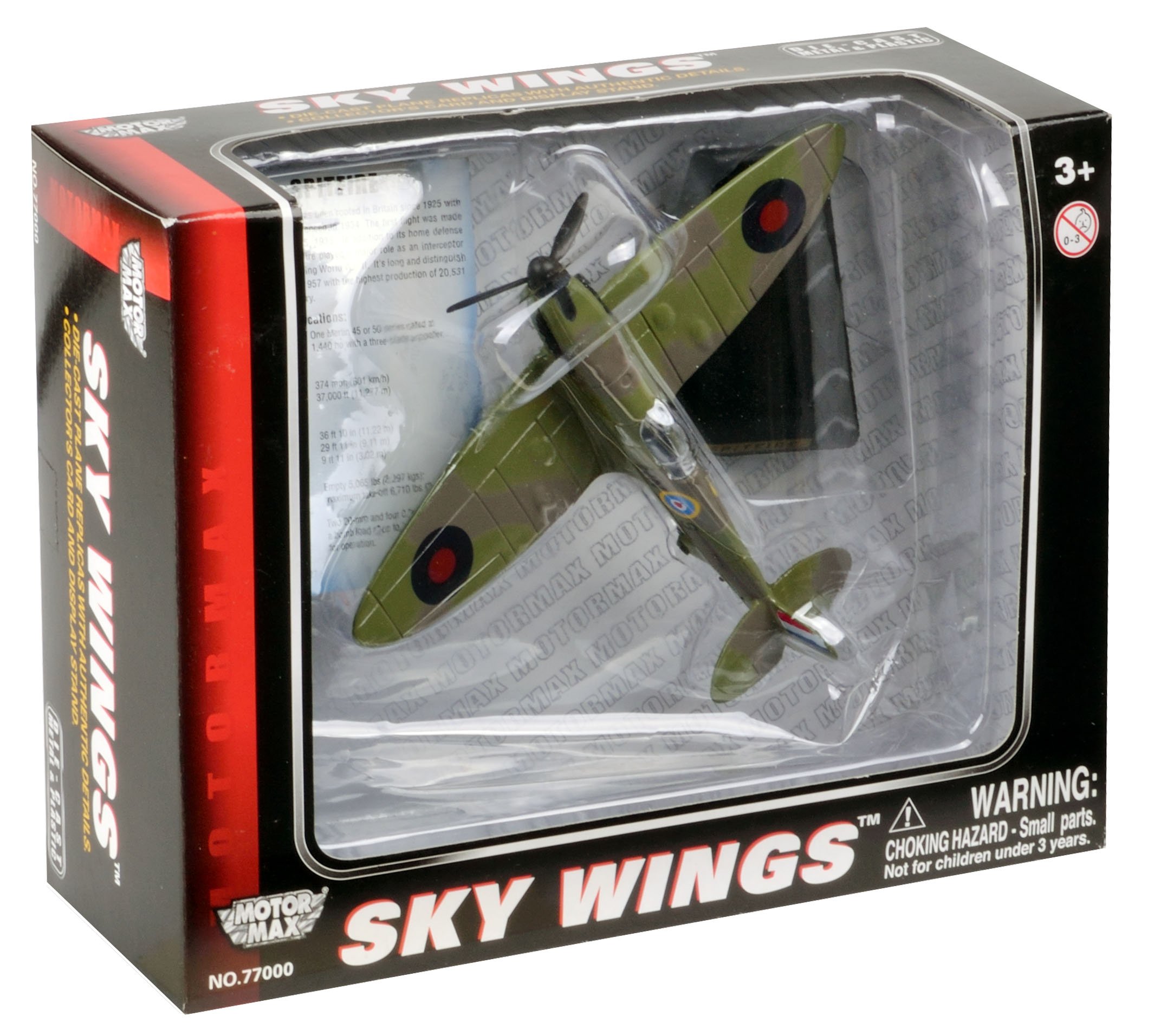 Richmond Toys, Motormax, Sky WingsToys Motormax Classic Spitfire Aircraft Die-Cast Model Approx 1:100 Scale with Authentic Details