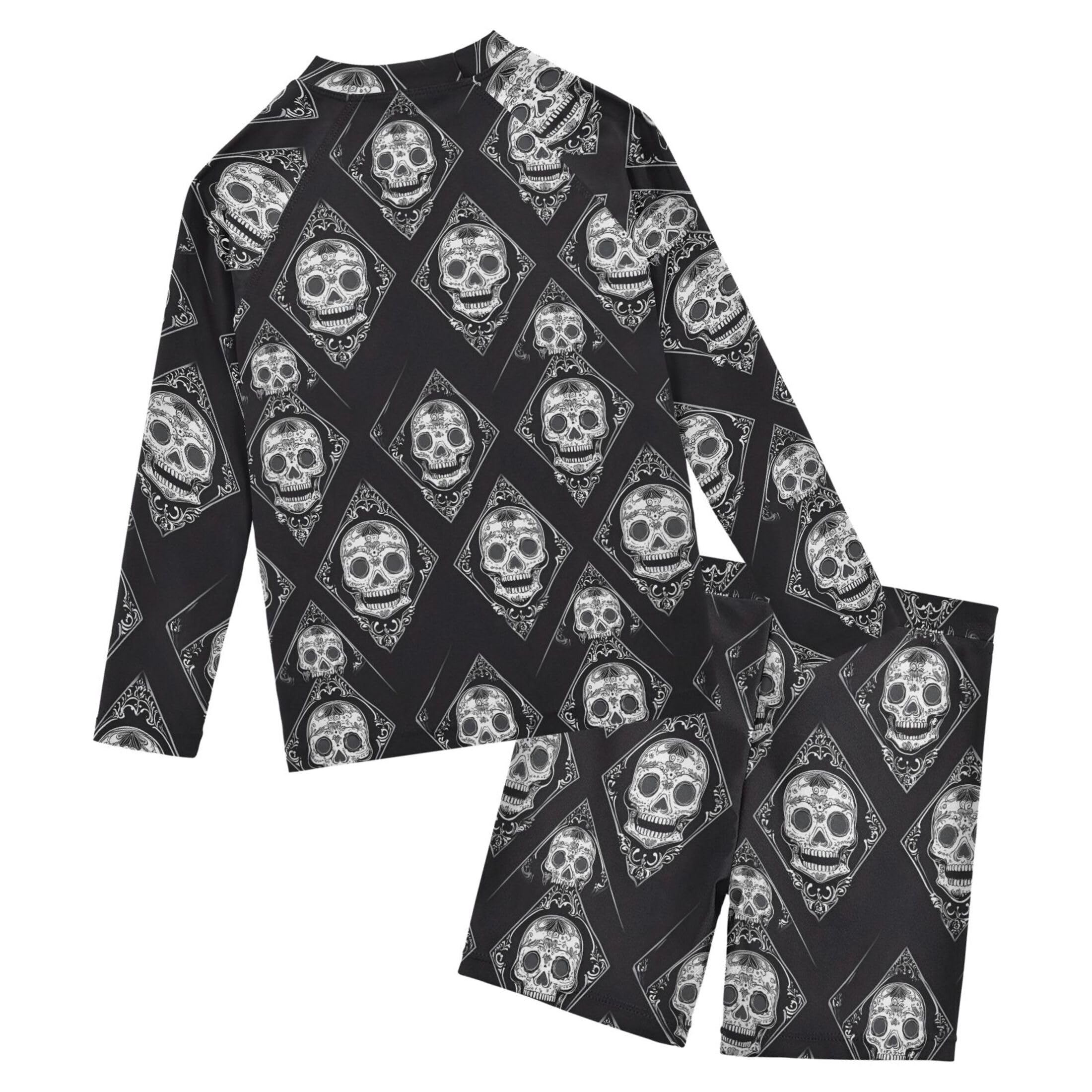White Brown Sugar Skull Skeleton Gothic Toddlers and Baby Boys' Swimsuit Trunk and Rashguard Set B0403500