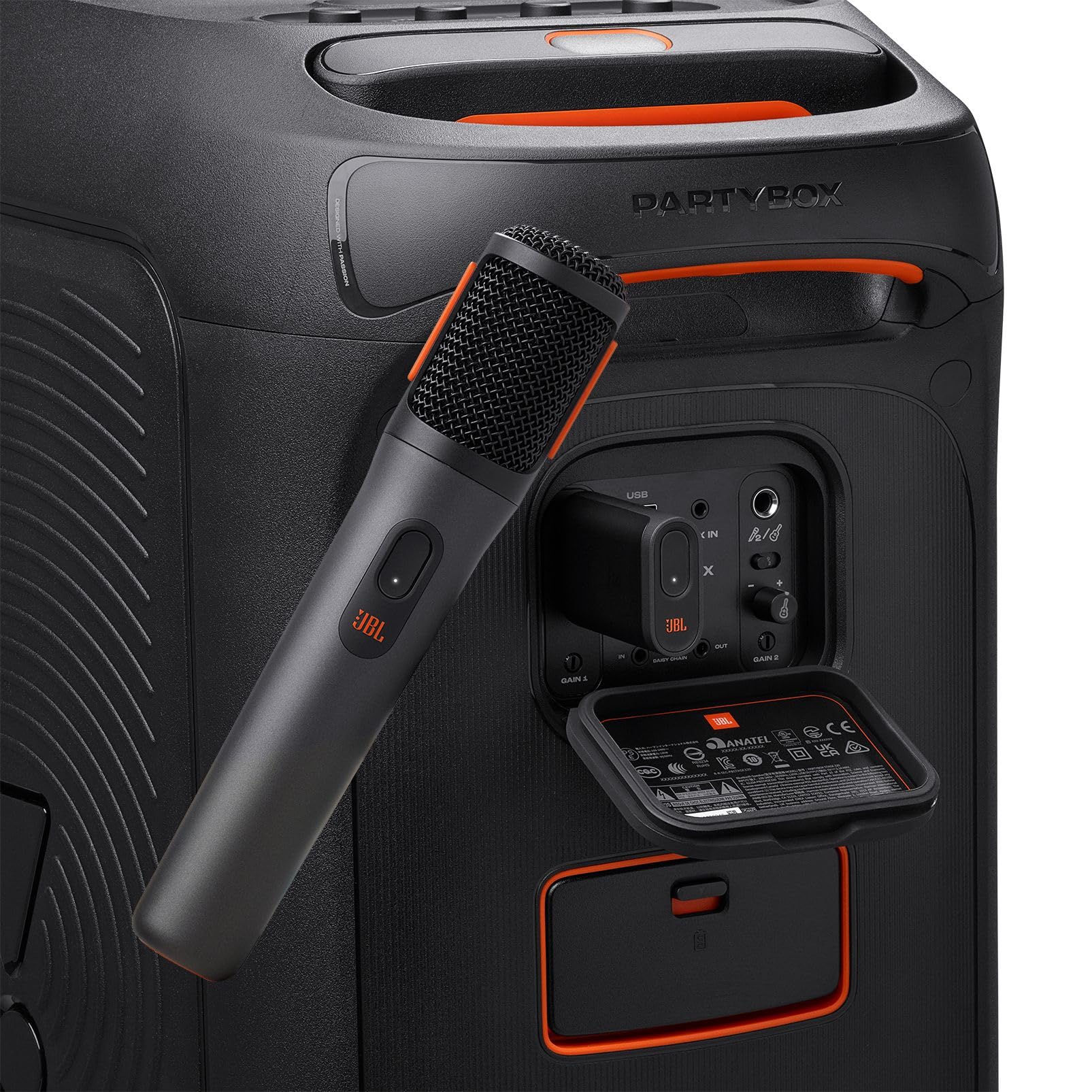 JBL Wireless Microphone, Set con 2 Microfoni Wireless e Ricevitore Wireless UHF a 2 Canali Ricaricabile Pattern Polare Cardioide, Compatibili con Diffusori JBL PartyBox , incluse Batterie AA, Nero