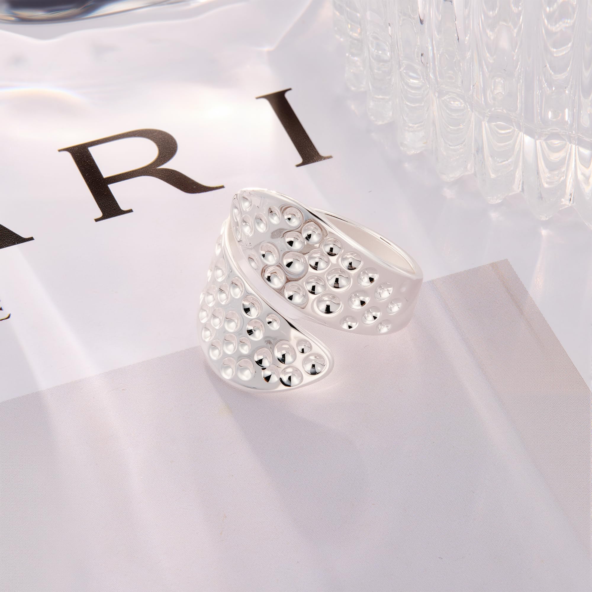 ALEXCRAFT Sterling Silber 925 Ringe für Damen, 14K Vergoldet Ring Einfacher Offen Hammer Verstellbare Ringe Glatter Kleine Wassertropfen Ring Breit Groß Daumen Finger Ringen für Damen Frauen Herren