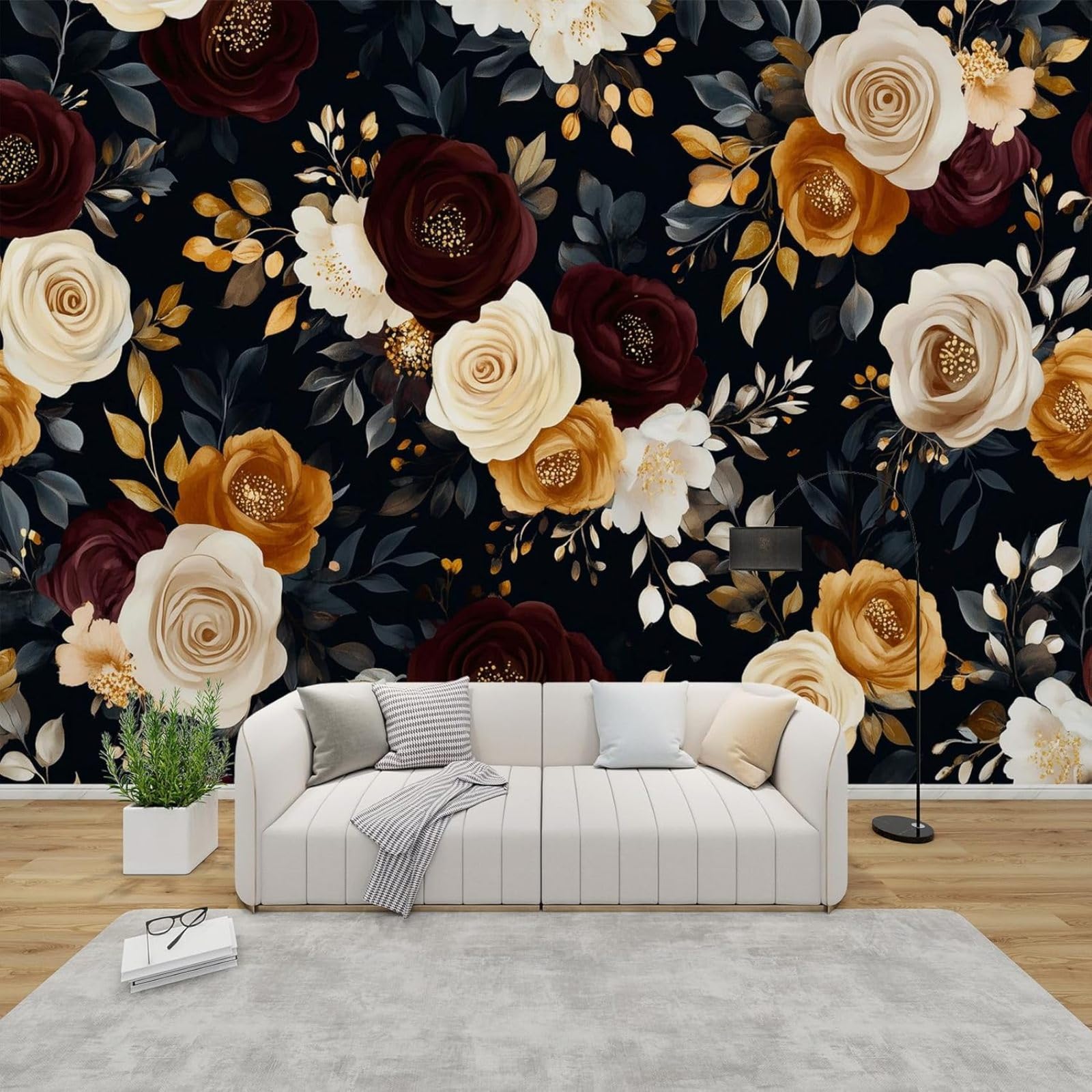 Hgjdjhnf 3D Mural Photo Mural - Wallpaper Dark Roses Floral Blossoms Modern Living Room Bedroom Children's Room Wall Decoration Motif,200Cmx140cm Poster - Wall Sticker - Frameless Picture
