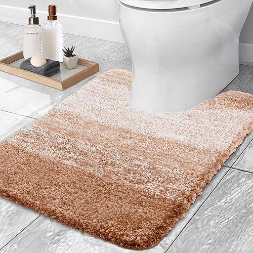 Miniatura 3 de OLANLY Alfombra de baño y inodoro en forma de U, tamaño 59 x 24 pulgadas, tamaño de alfombra de inodoro de 24 x 20 pulgadas, color beige, paquete de