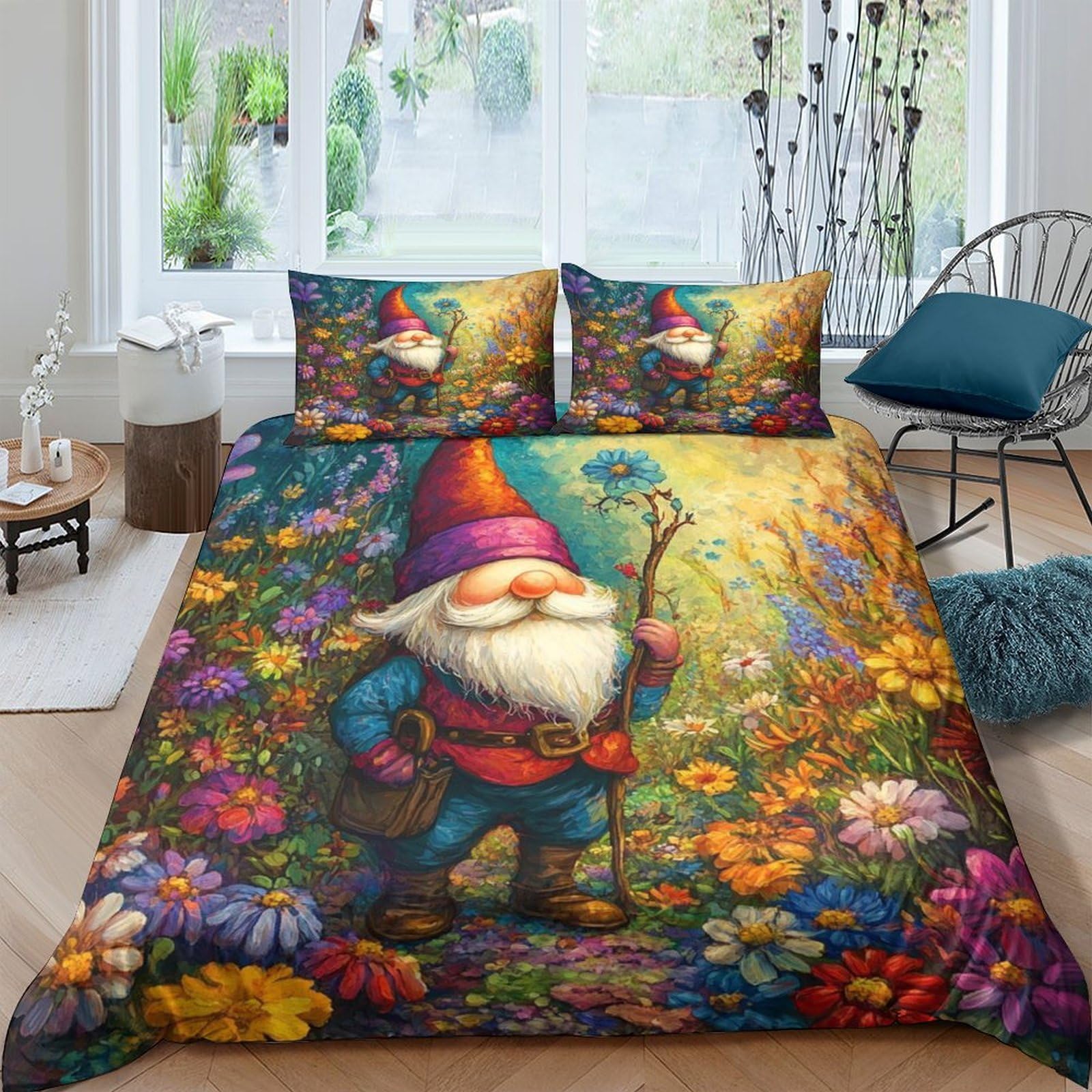 Ctjqhvkz Style-10 3D Printed Garden Gnome Fitted Sheet Microfiber Soft Colorful Flower Meadow Mattress Cover For Bedroom Dorm Mattress Decor Single（135X200cm）