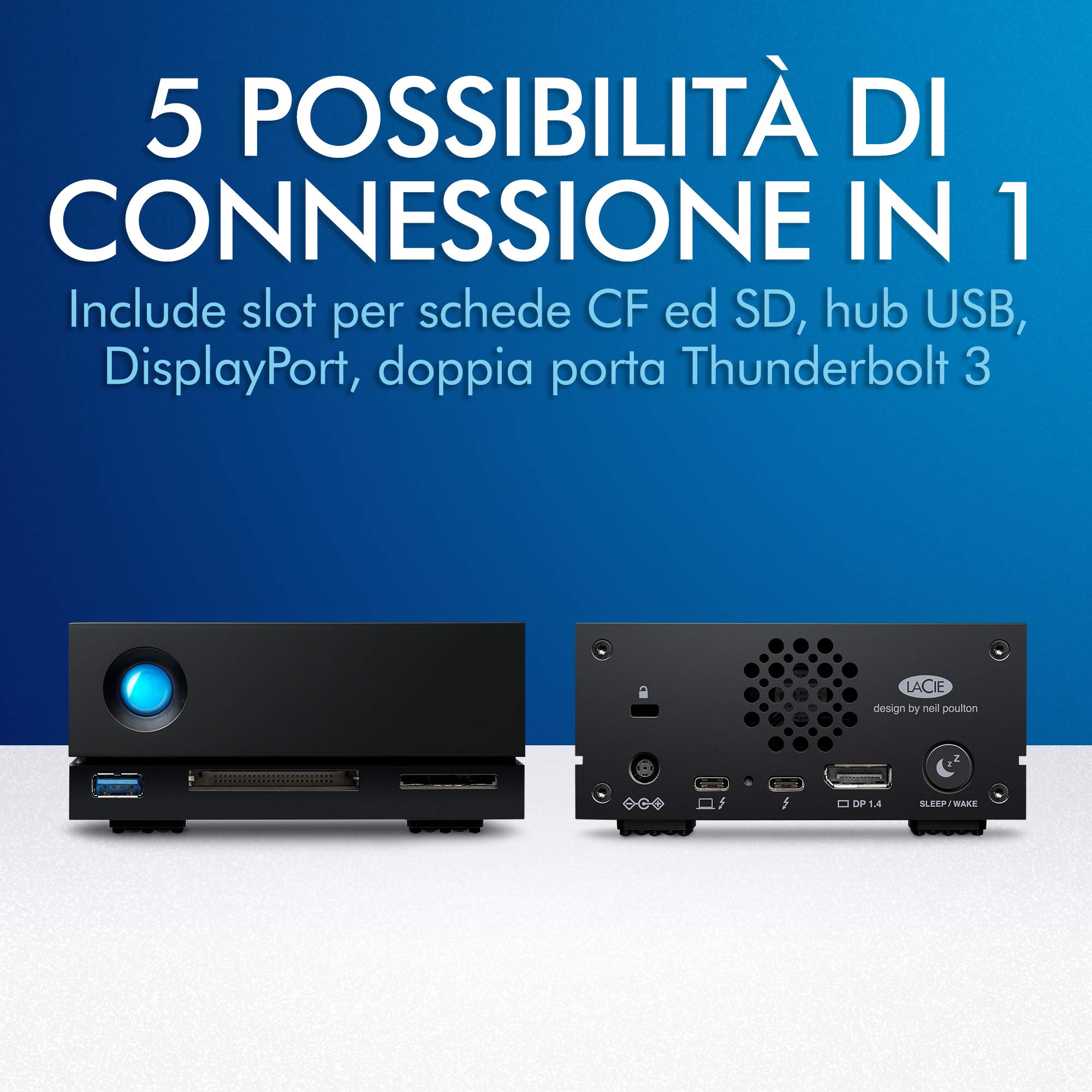 LaCie 1big Dock HDD, 20TB, Thunderbolt 3, USB 3.1 e USB 3.0, per PC Mac iPad & iPhone, Data Rescue Service (STHS18000800)