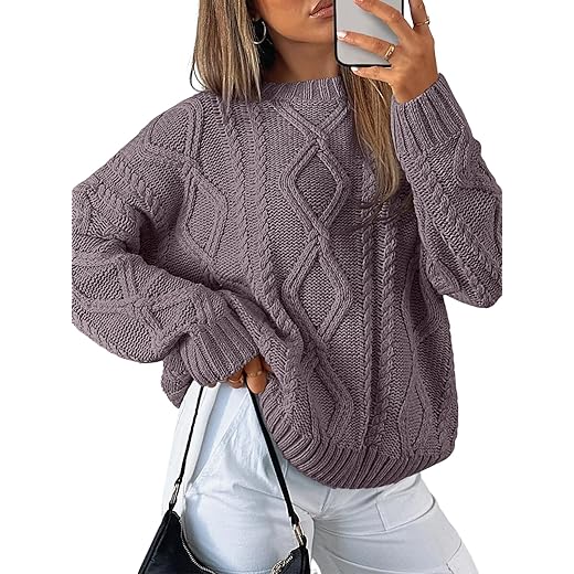 Trendy Queen Women's Oversized Cable Knit Crewneck Sweaters