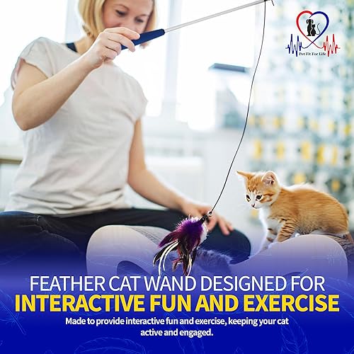 Vista 4 de Juguete interactivo para gatos, varita para juegos y ejercicio con señuelo con plumas, de Pet Fit For Life, Rojo