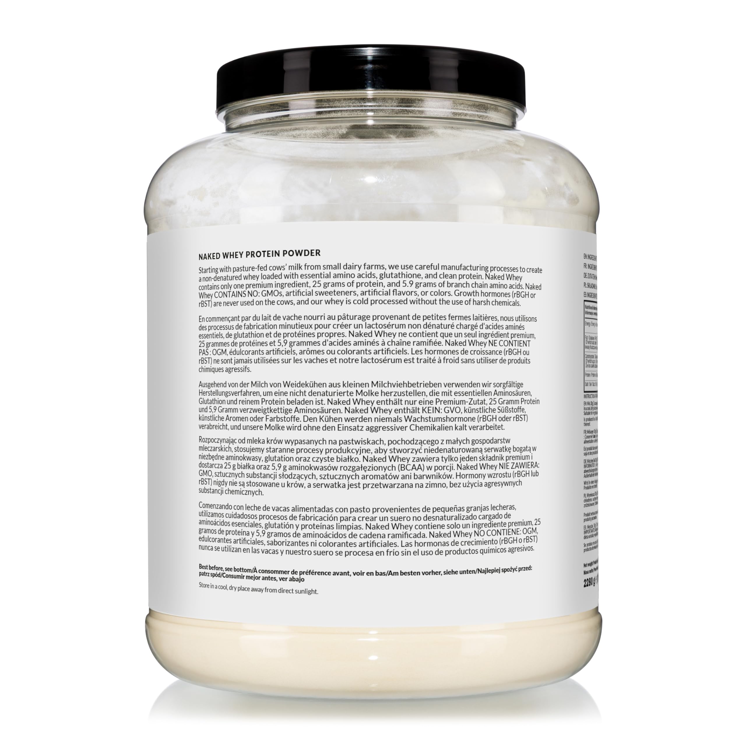 Naked Whey - Suplement diety w postaci proszku zawierający czyste białko serwatkowe, bezsmakowe, bez konserwantów, bez GMO, bez soi, bez glutenu, wspomagający wzrost i regenerację mięśni, 2280 g
