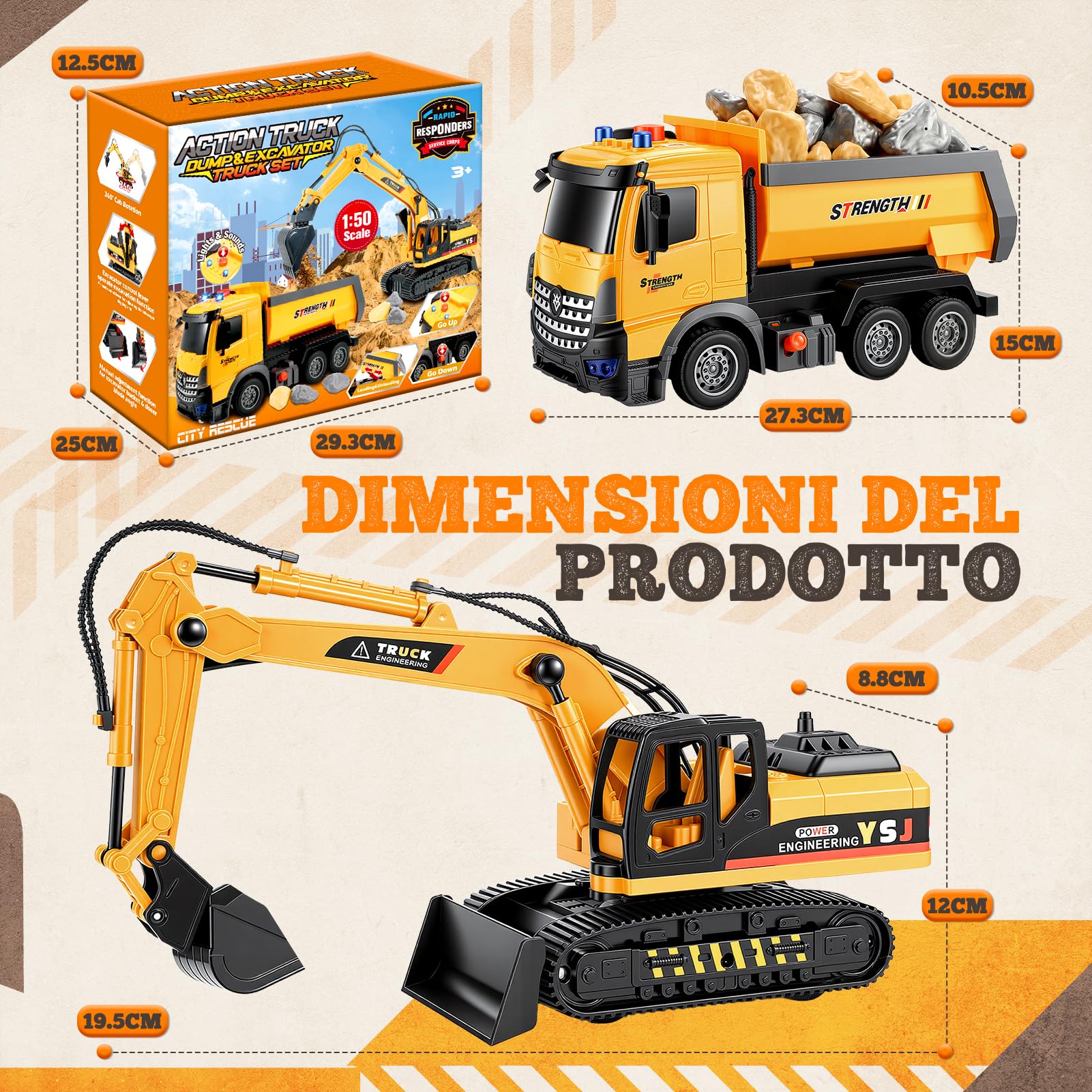 EUCOCO Giochi Bambini 3 4 5 6 7 8 Anni, Ruspa Escavatore Camion Giocattolo Per Bambini Regalo Bambino 3-8 Anni Macchinine Per Bambini Giocattolo Bambino 3-8 Anni Regali Compleanno Bambini Bambino