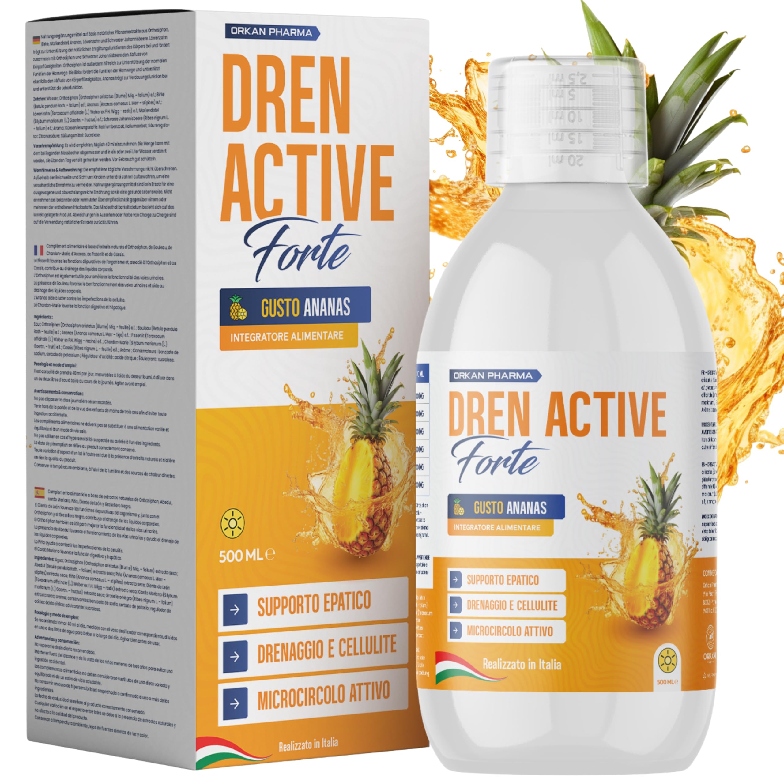 Diuretico Drenante Forte Dimagrante Detox per Ritenzione Idrica Potente Anticellulite Glutei e Gambe 500 ML Gusto Ananas Made in Italy