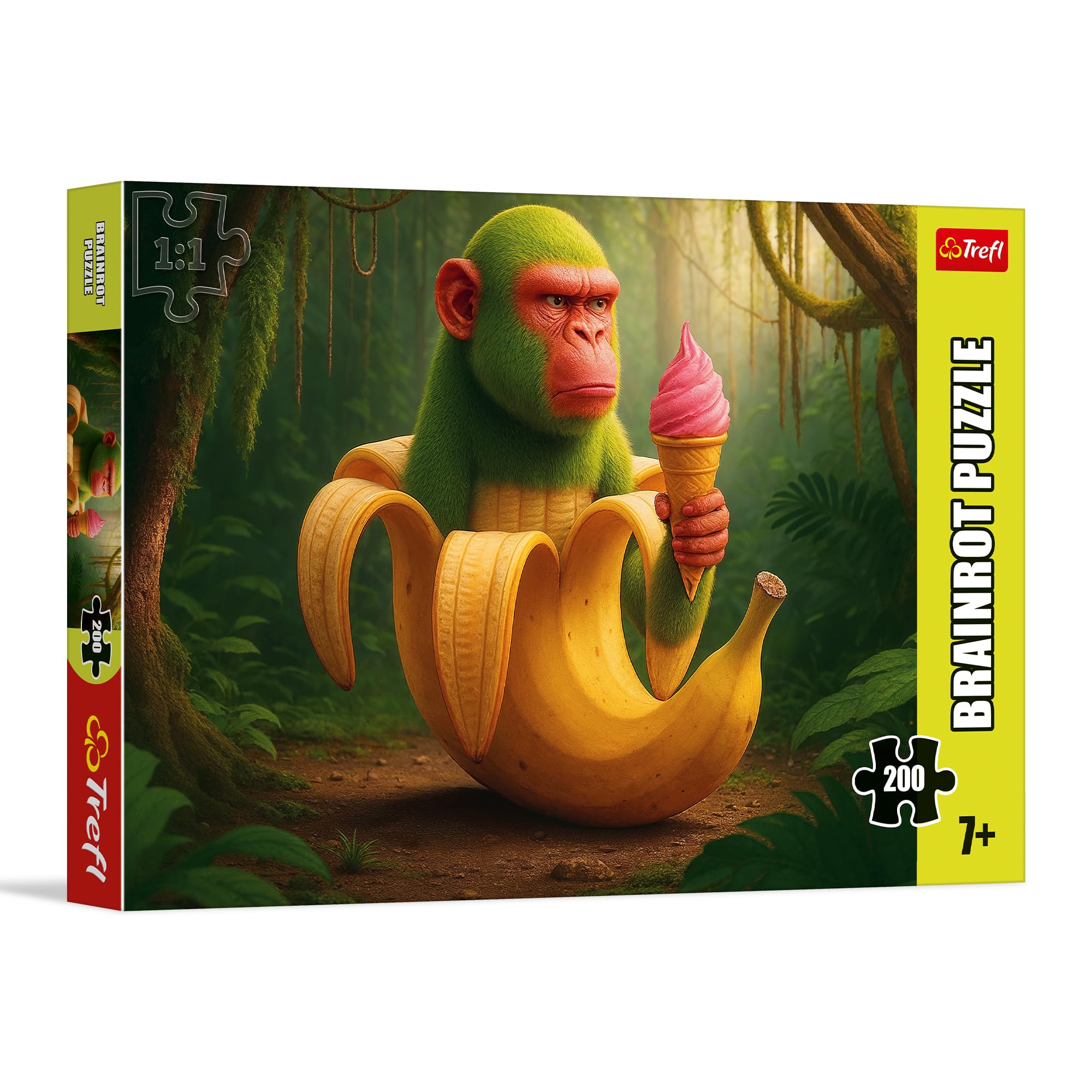 Trefl - BrainRots, Banan z Niespodzianką - Puzzle 200 Elementów - Kolorowa Układanka Surrealistycznego Uniwersum, dla Dzieci od 7 lat