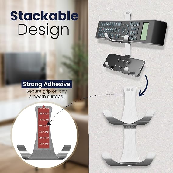 Versatile Slim Wall Holder | Stainless Steel Remote Control Holder | Glasses | Smartphones | Keys | Apple TV Compatible - Google Chromecast - Fire TV - Roku