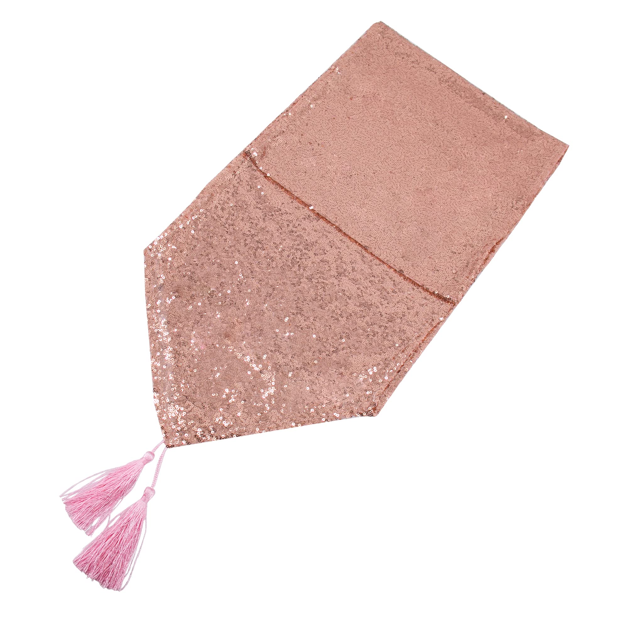 Time to Sparkle 10PCS 108 Inches Sequin Table Runner Tassel Glitter Table Runner for Kitchen Birthday Fabric Sequin Table Overlay for Wedding Reception Rose Gold