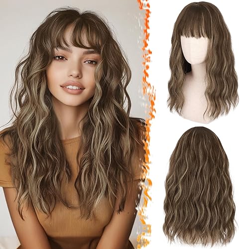Miniatura 33 de BARSDAR Peluca rubia corta ondulada con flequillo, pelucas cortas onduladas de 14 pulgadas para mujer, pelucas sintéticas suaves hasta el hombro